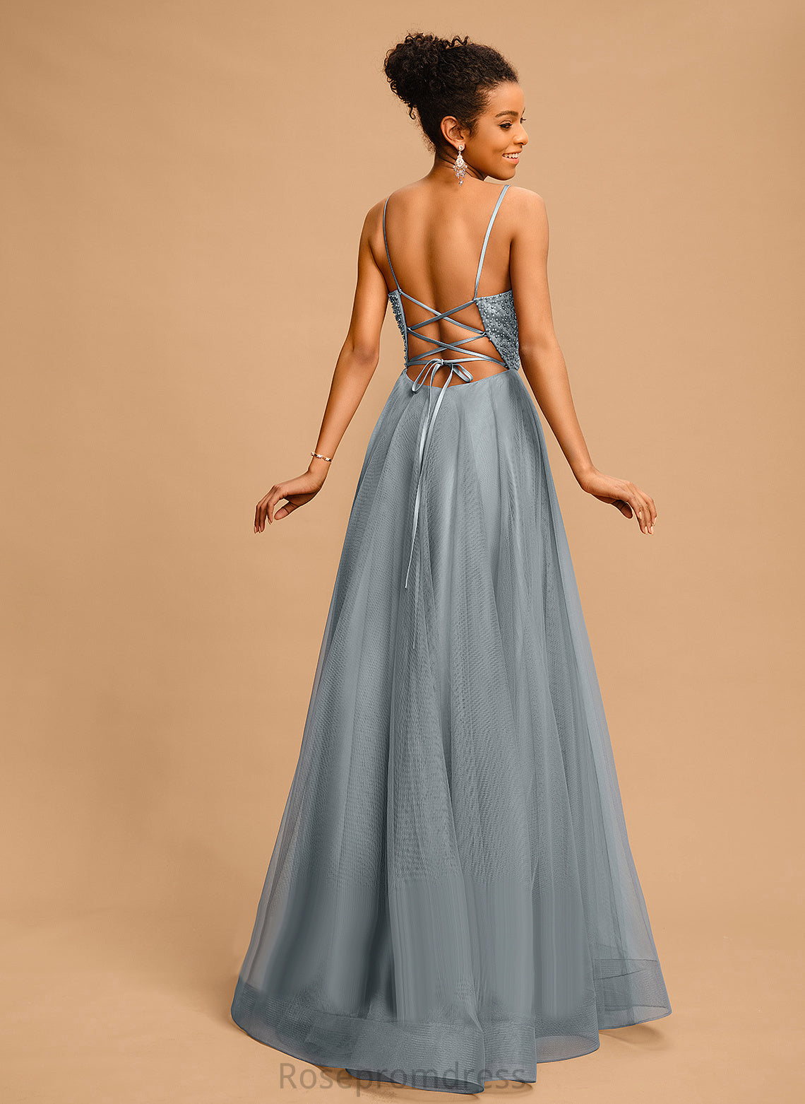 Ball-Gown/Princess Prom Dresses Square With Beading Barbara Tulle Sequins Floor-Length