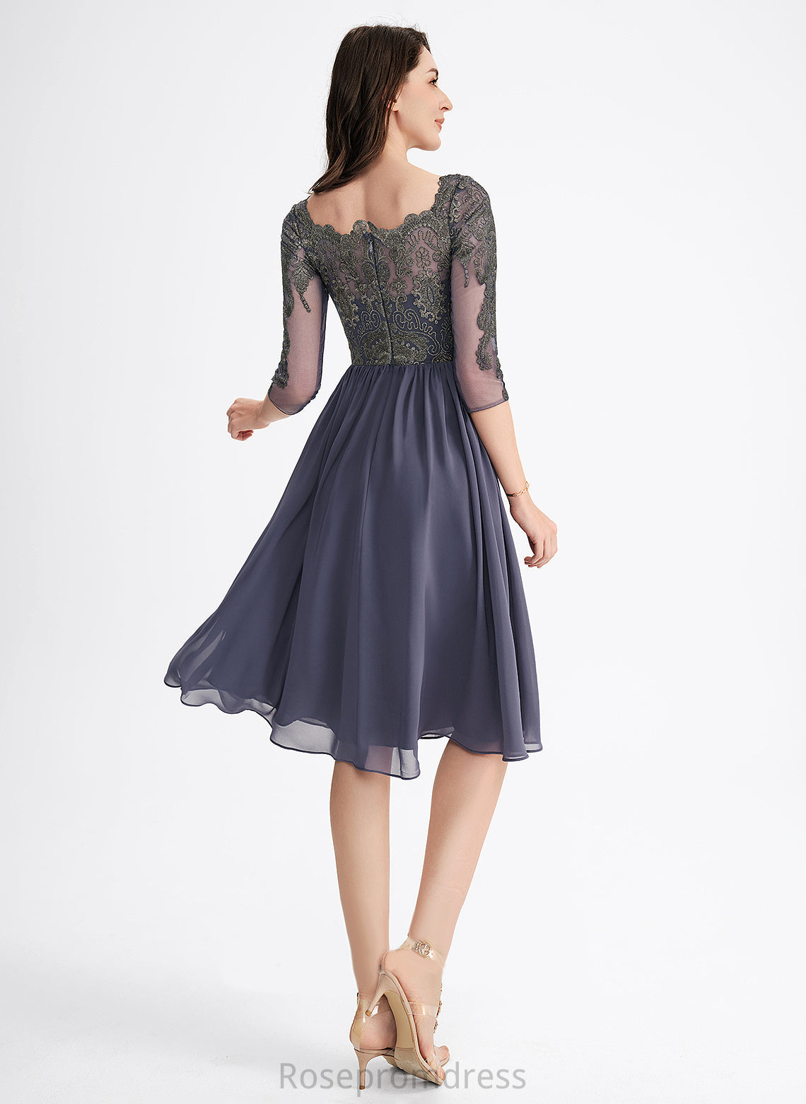 Bryanna With Square Lace Knee-Length Lace Cocktail Neckline Chiffon Dress A-Line Cocktail Dresses