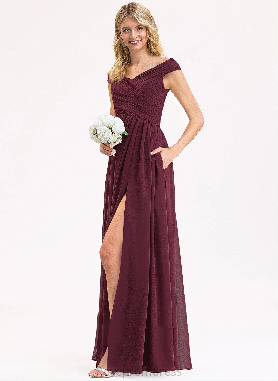 OfftheShoulder Fabric A-line Floor-Length Silhouette Length Neckline Straps&Sleeves Ally Sheath/Column Natural Waist Floor Length Bridesmaid Dresses