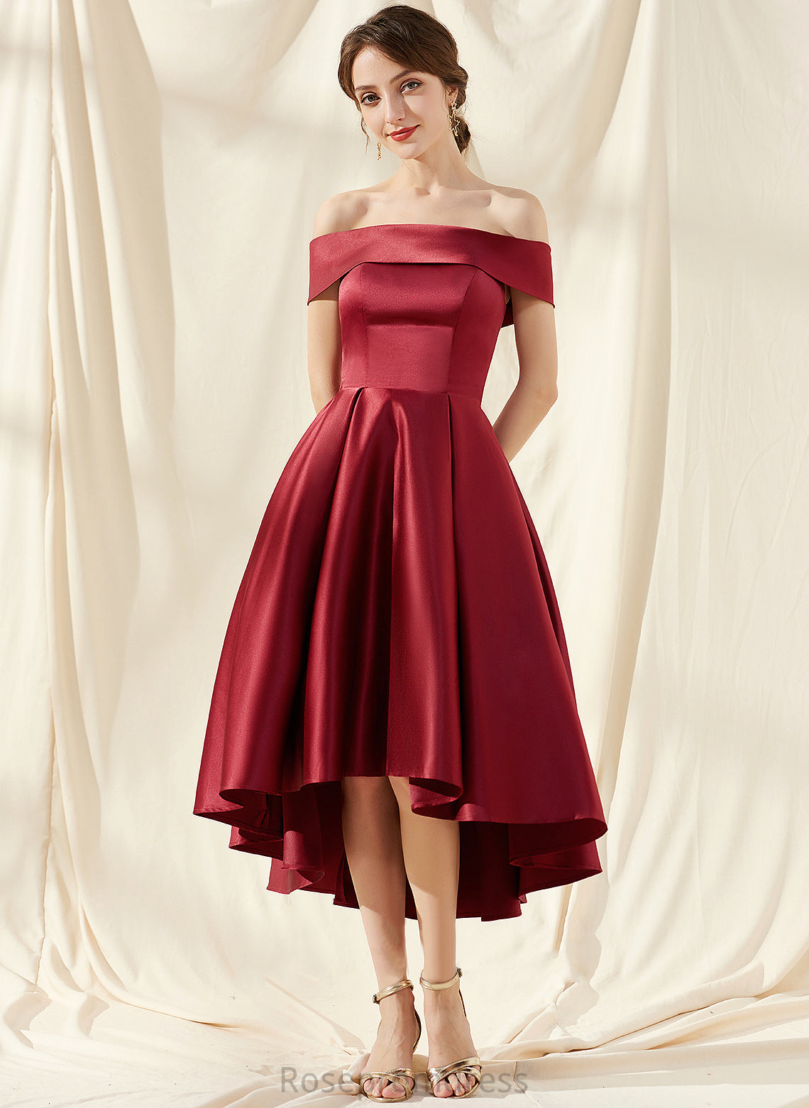 Homecoming Dresses A-Line Payten Pockets Off-the-Shoulder With Asymmetrical Satin Dress Homecoming