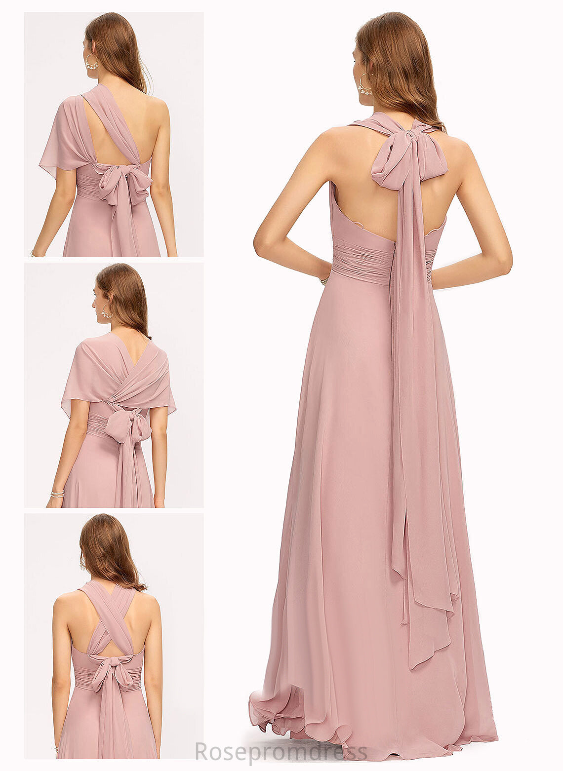 OneShoulder Length Fabric Halter Silhouette Straps&Sleeves Neckline Floor-Length V-Neck A-line Lailah Bridesmaid Dresses