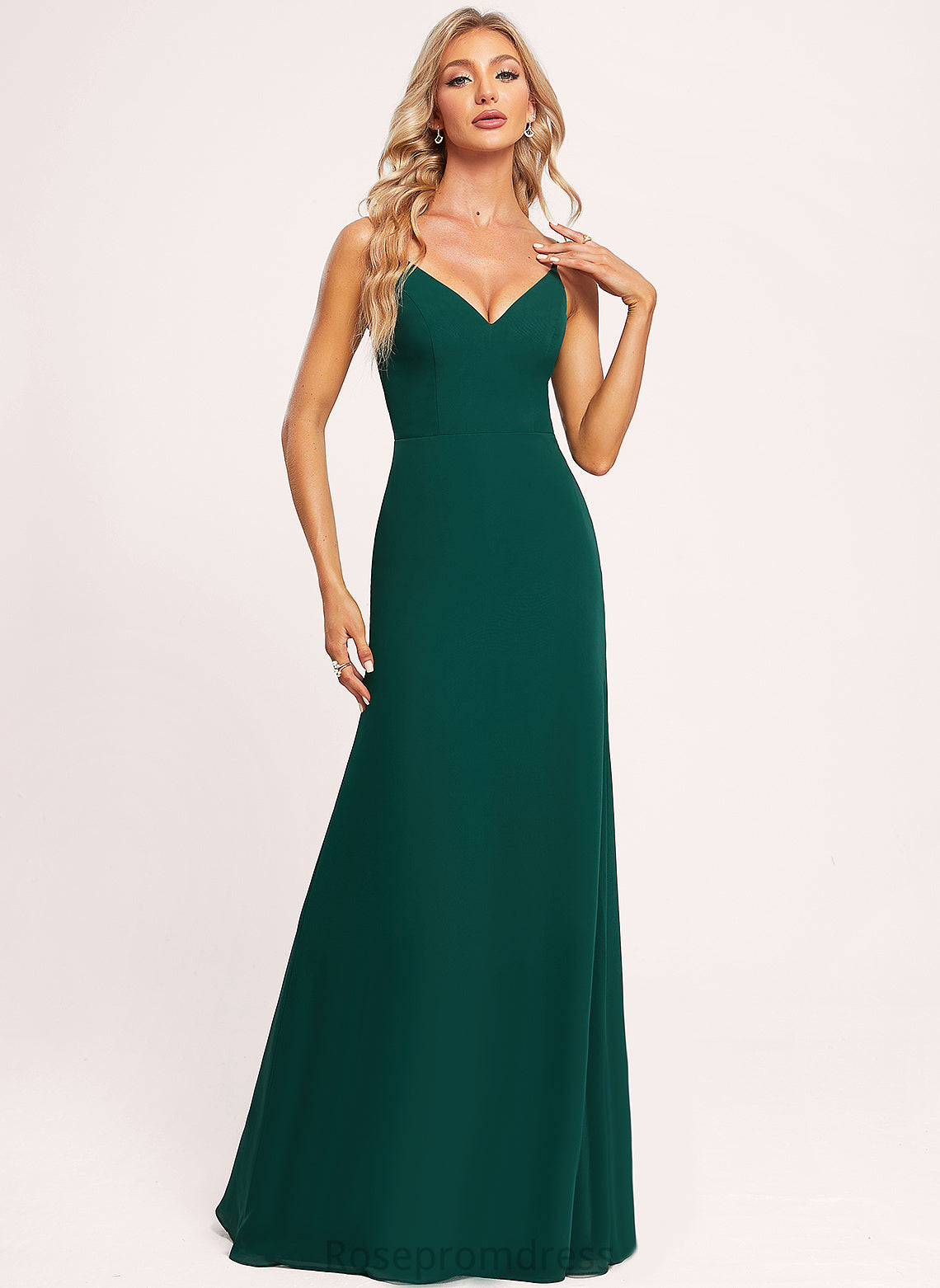 Fabric Floor-Length A-line Straps&Sleeves Neckline Length V-Neck Silhouette Ellen A-Line/Princess Sleeveless Spaghetti Staps Bridesmaid Dresses