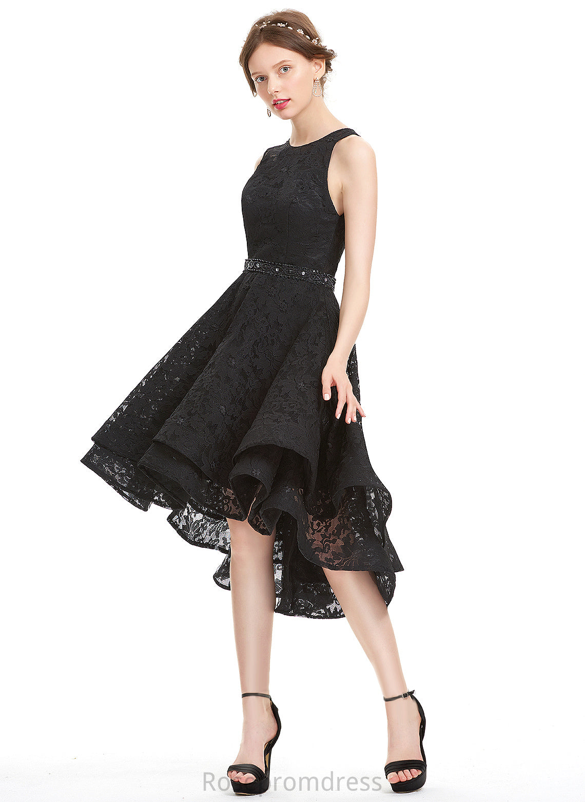 Neck Lace A-Line Asymmetrical Homecoming Scoop Homecoming Dresses Beading With Dress Lace Jaylah