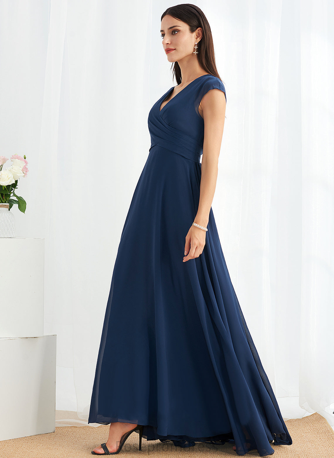 Silhouette Embellishment Fabric V-neck Neckline Length A-Line Floor-Length Ruffle Marlee Sleeveless Natural Waist Bridesmaid Dresses