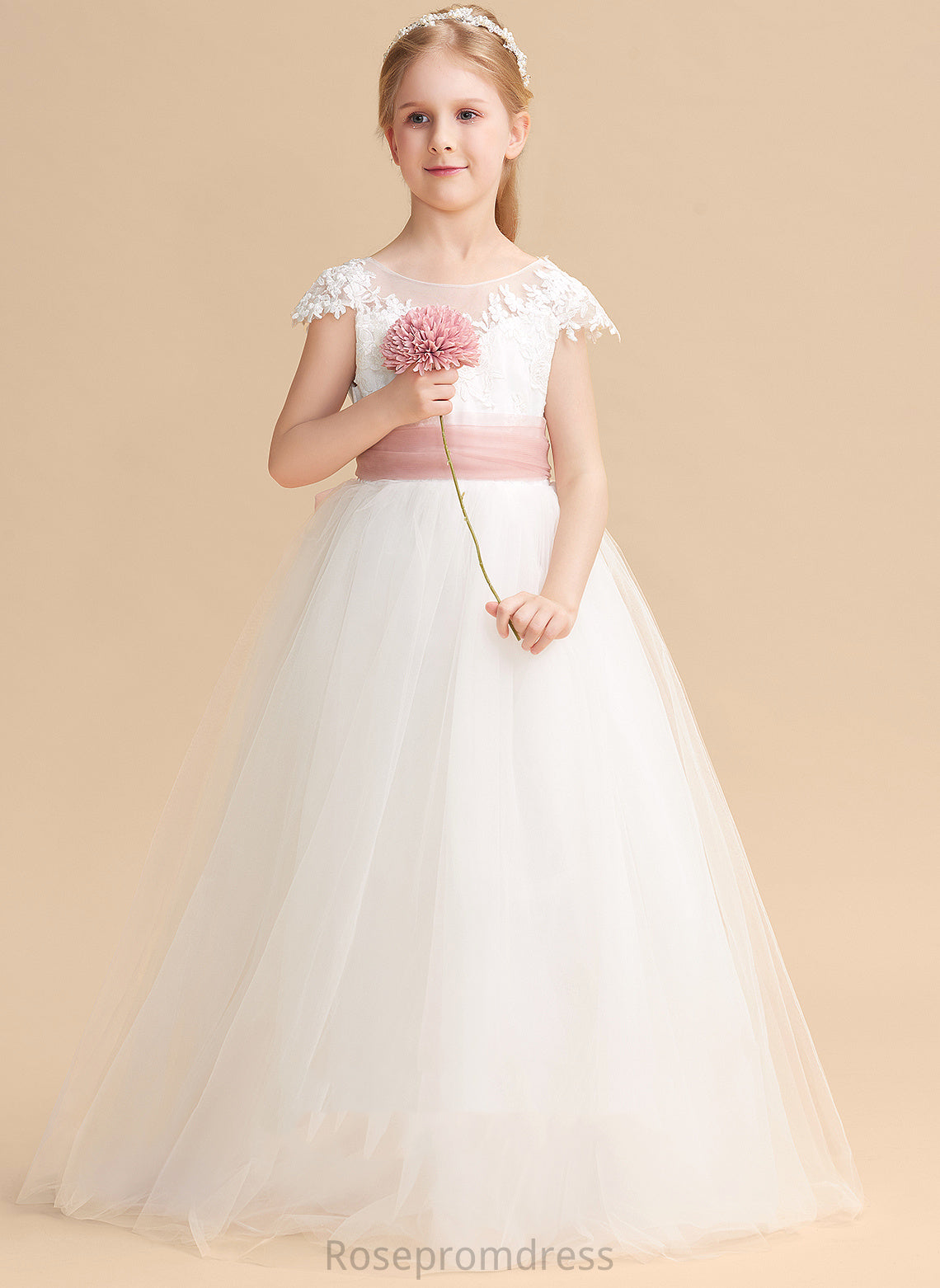 Scoop Lace/Sash Ball-Gown/Princess Sleeveless Girl Flower Neck Floor-length With Lace Dress - Flower Girl Dresses Genesis