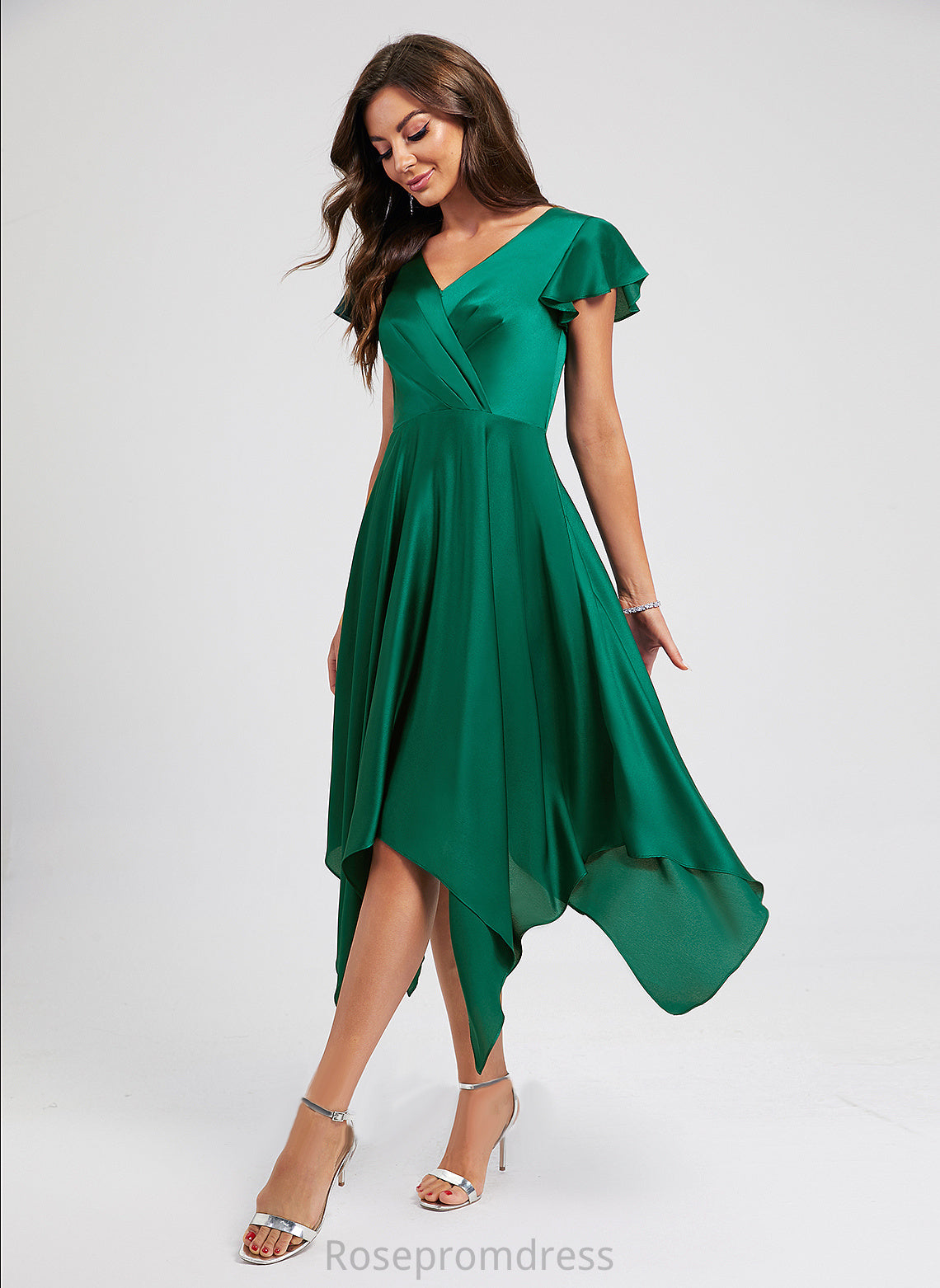 A-Line Pleated Rosemary V-neck Cocktail Asymmetrical Cocktail Dresses With Dress Polyester