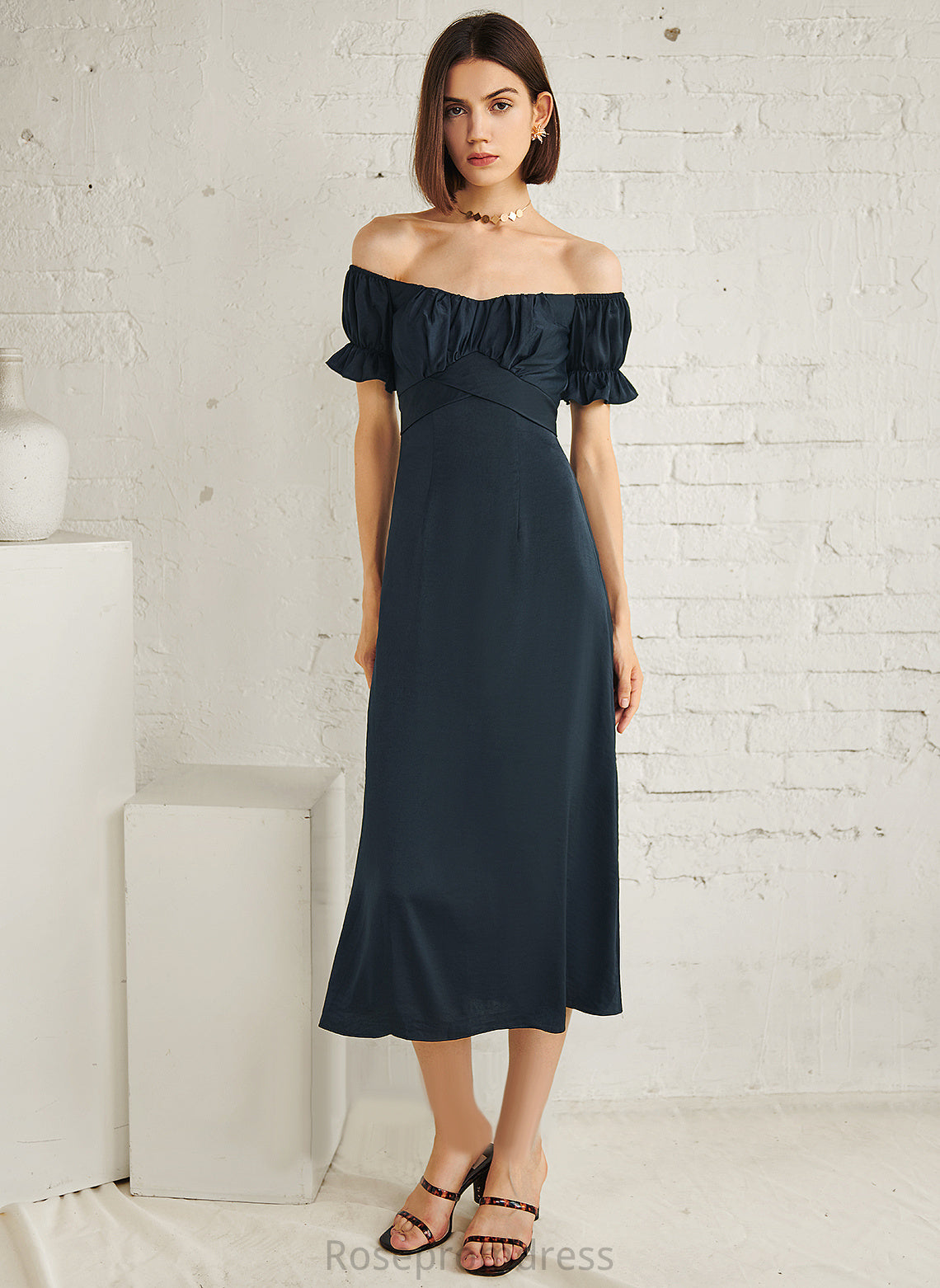 Cotton Midi Club Dresses Sleeveless Off the Vacation A-line Shoulder Blends Lia Dresses