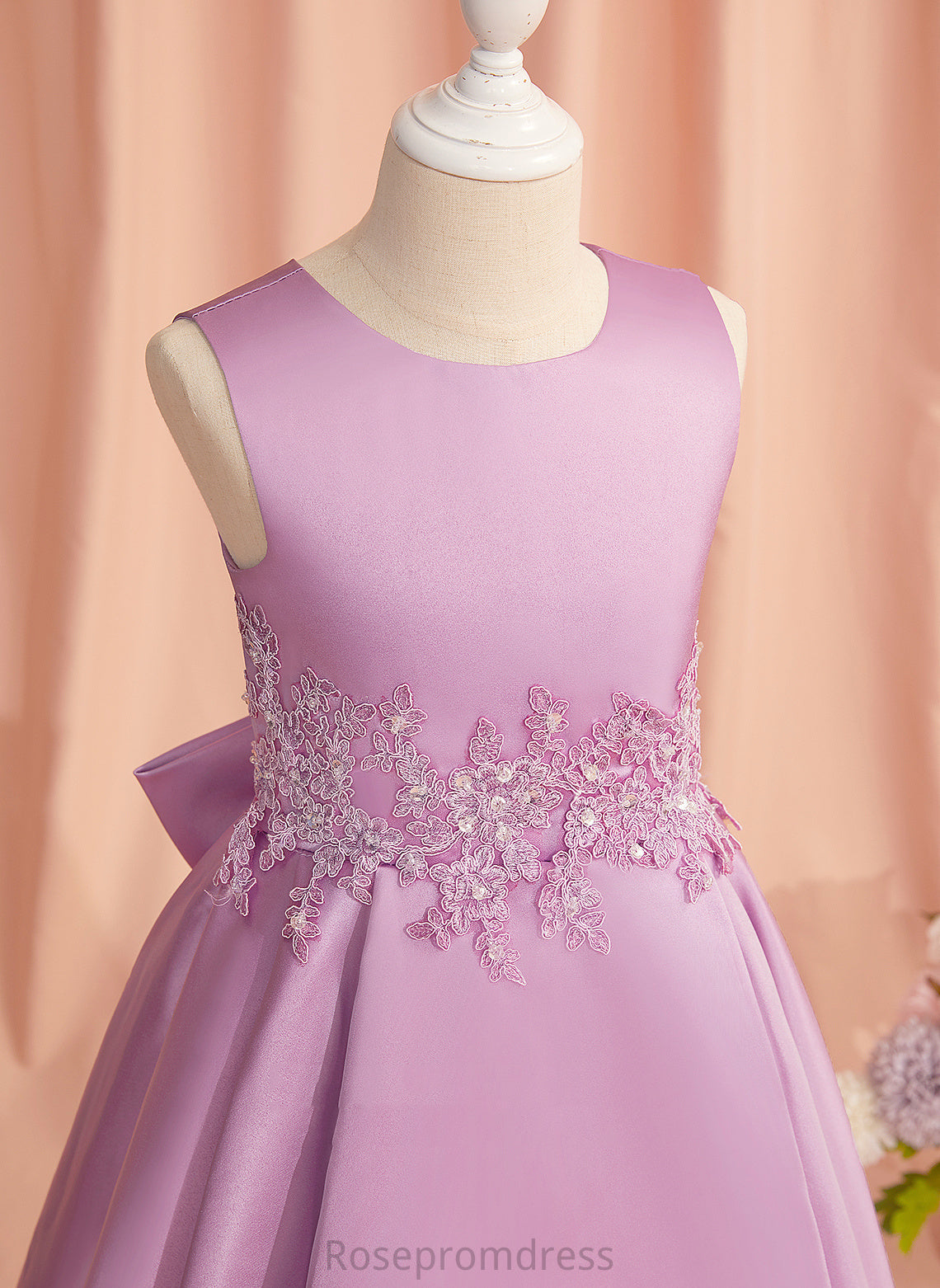 Flower Satin/Tulle Girl A-Line Dress Tori Flower Girl Dresses Sleeveless Neck - Asymmetrical With Lace/Beading/Bow(s) Scoop