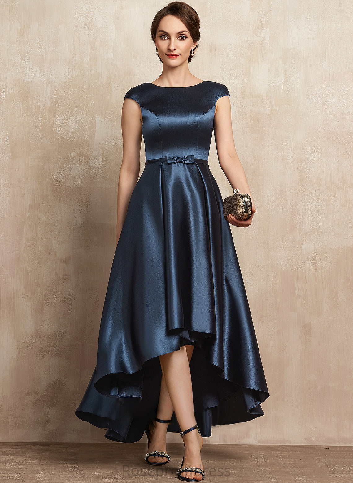 Dress Bow(s) Neck Mother of the Bride Dresses Scoop Pockets Bride Nadine Satin of A-Line With Mother the Asymmetrical