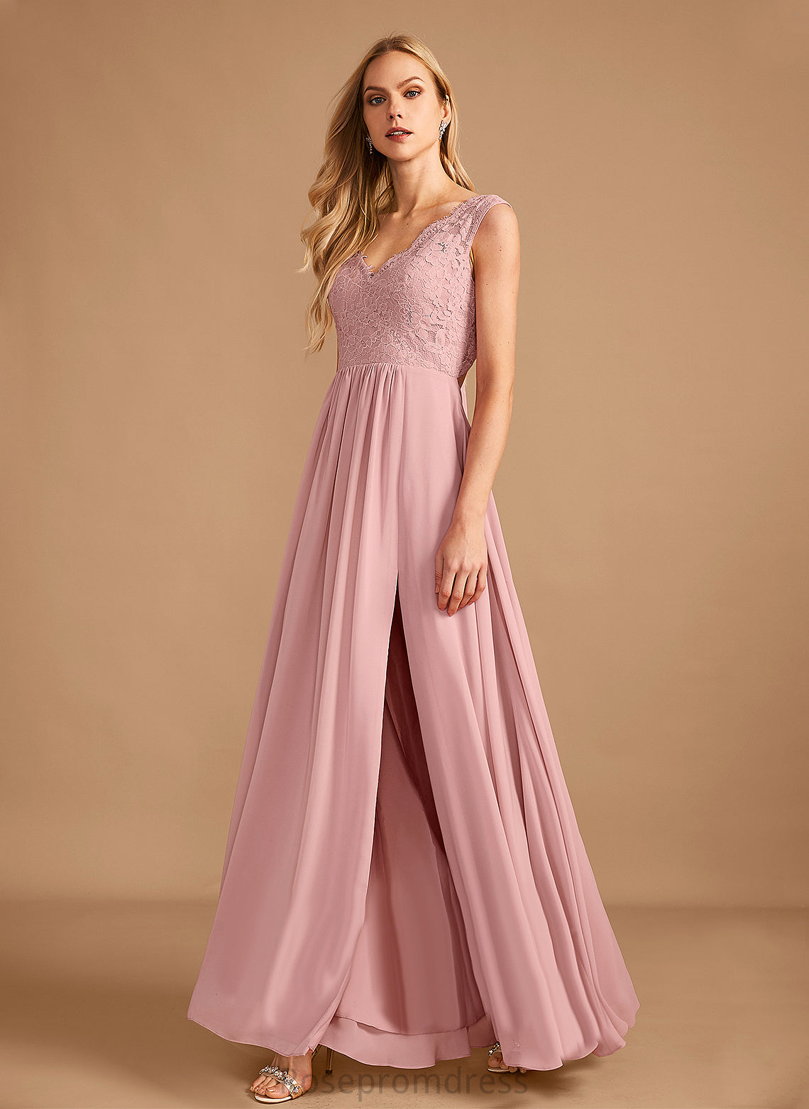 Lace Floor-Length Length V-Neck Silhouette Straps&Sleeves Neckline A-line Fabric Anya Floor Length Satin Bridesmaid Dresses