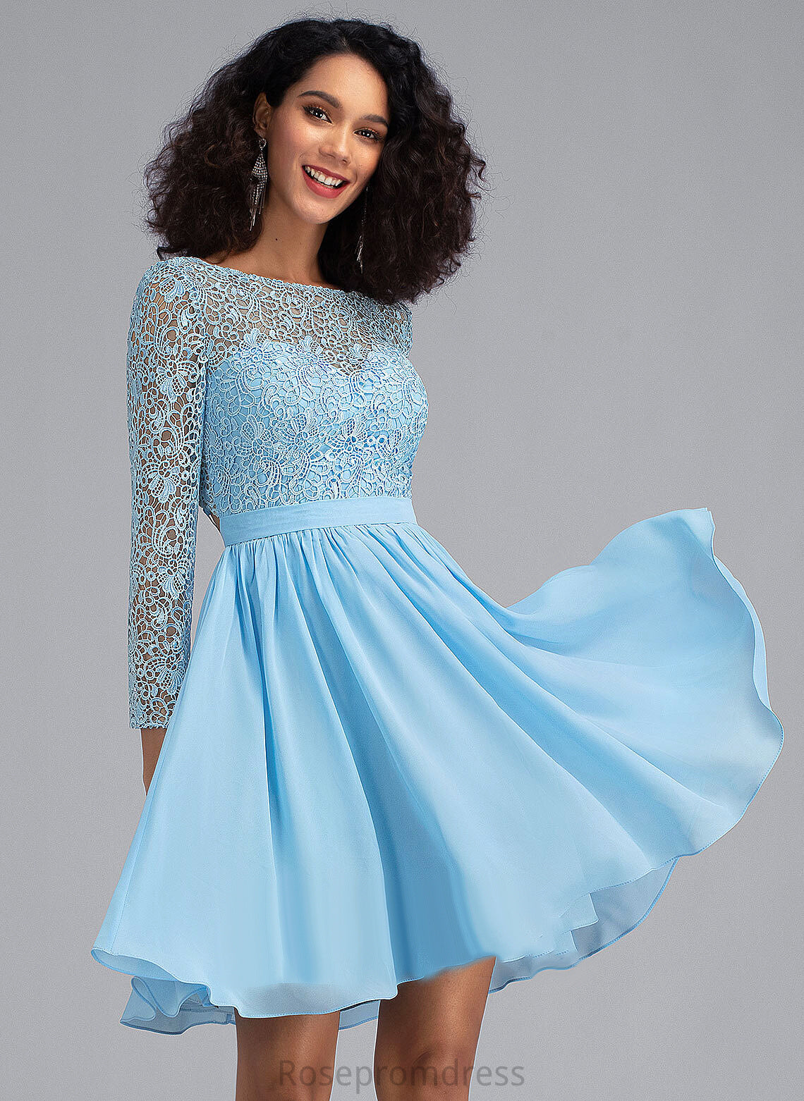 Chiffon Scoop Francesca With A-Line Lace Neck Homecoming Dress Short/Mini Homecoming Dresses