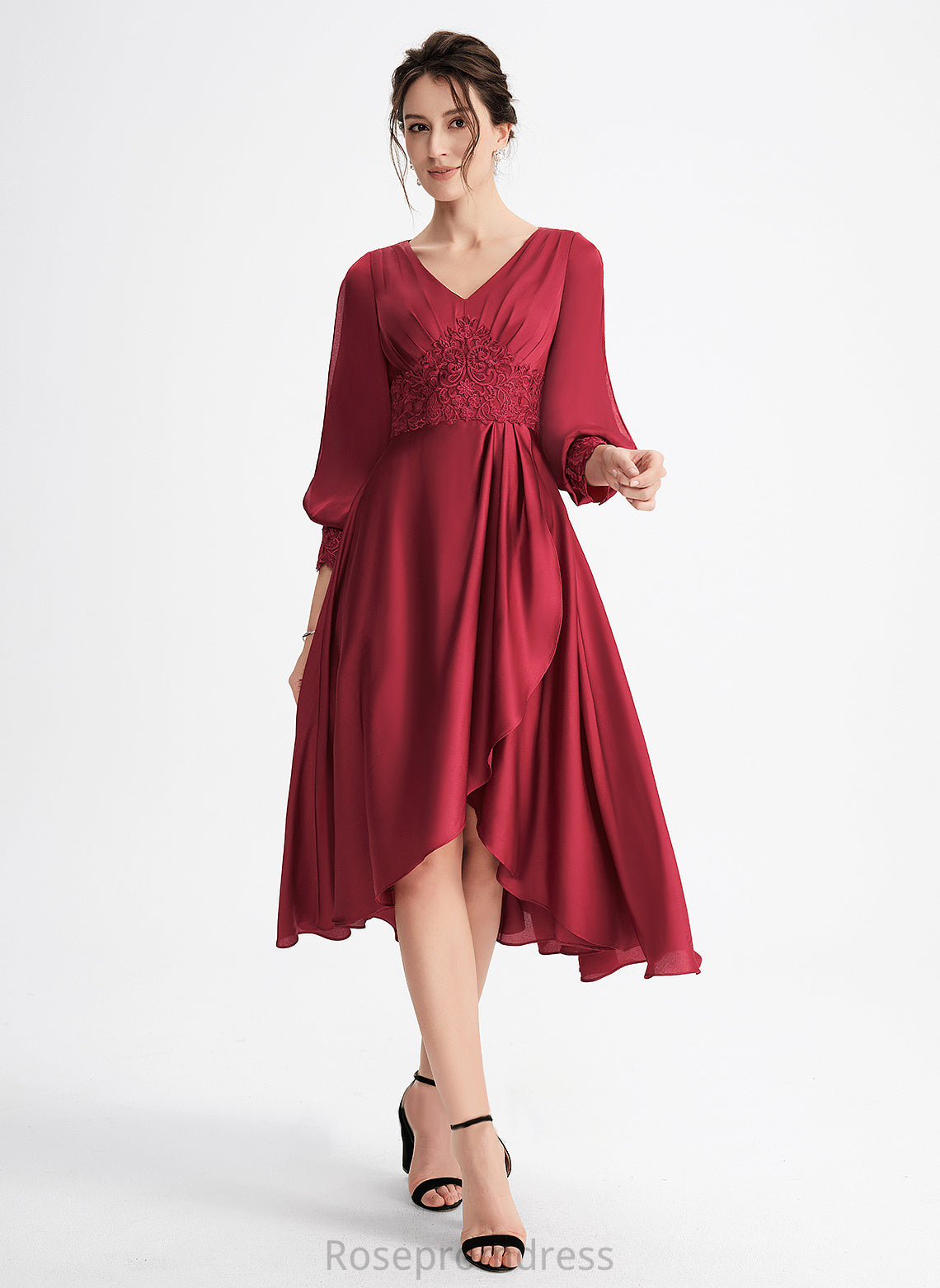 Dress Magdalena Lace Asymmetrical A-Line Cocktail Dresses Satin With Cocktail V-neck