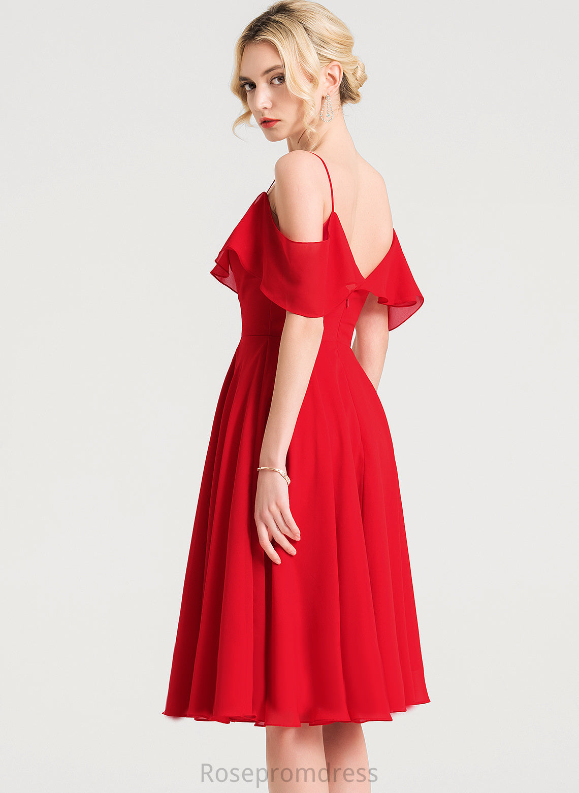 Cascading Natasha A-Line Chiffon Knee-Length Dress Cocktail Dresses V-neck Cocktail With Ruffles