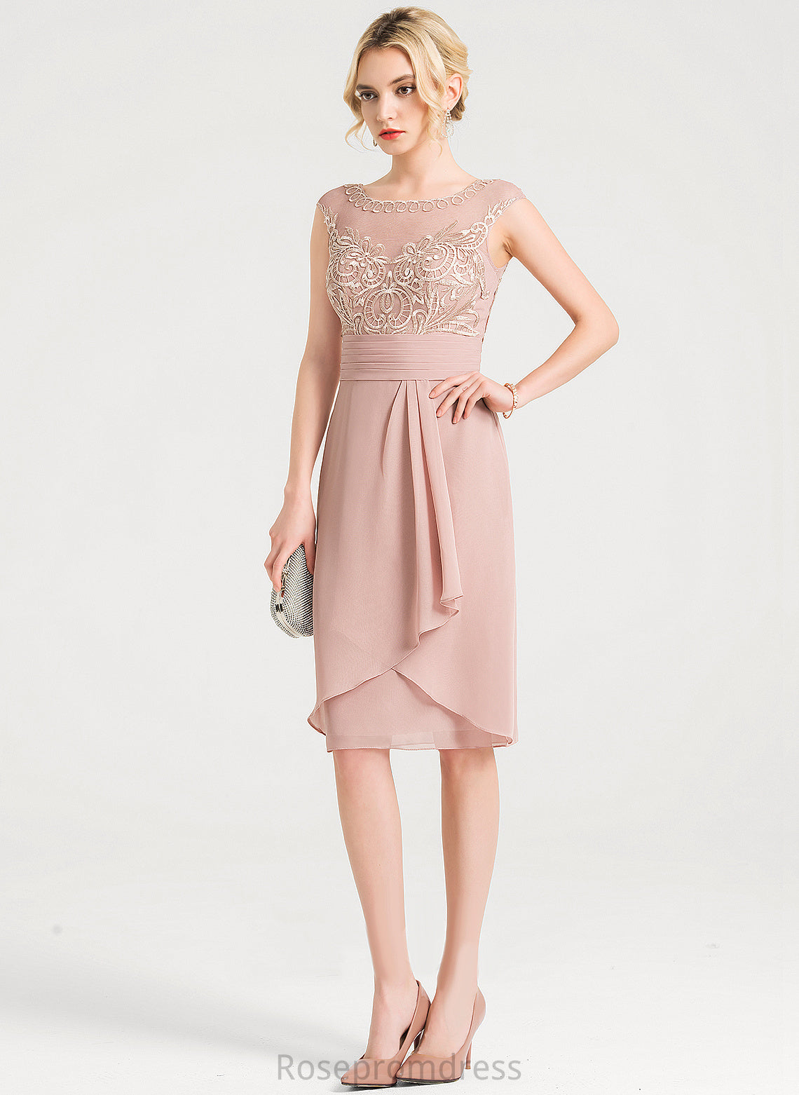 Lace Cocktail Scoop Dress Chiffon Ruffles Gianna Cascading Knee-Length Neck With Cocktail Dresses Sheath/Column