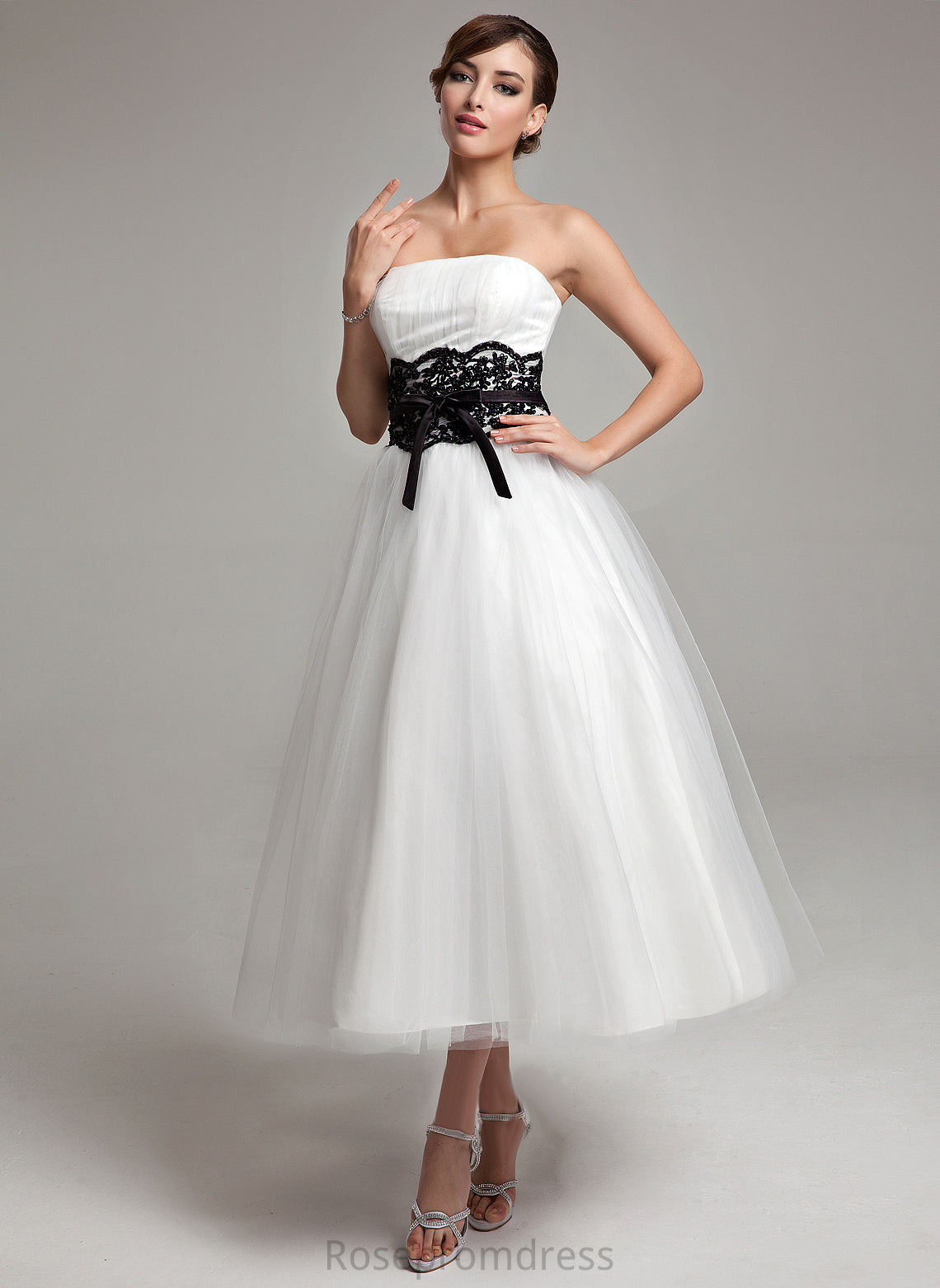 Strapless With Tea-Length Dress Sash Bow(s) Lace Satin Beading Tulle Wedding Allyson Wedding Dresses Ball-Gown/Princess