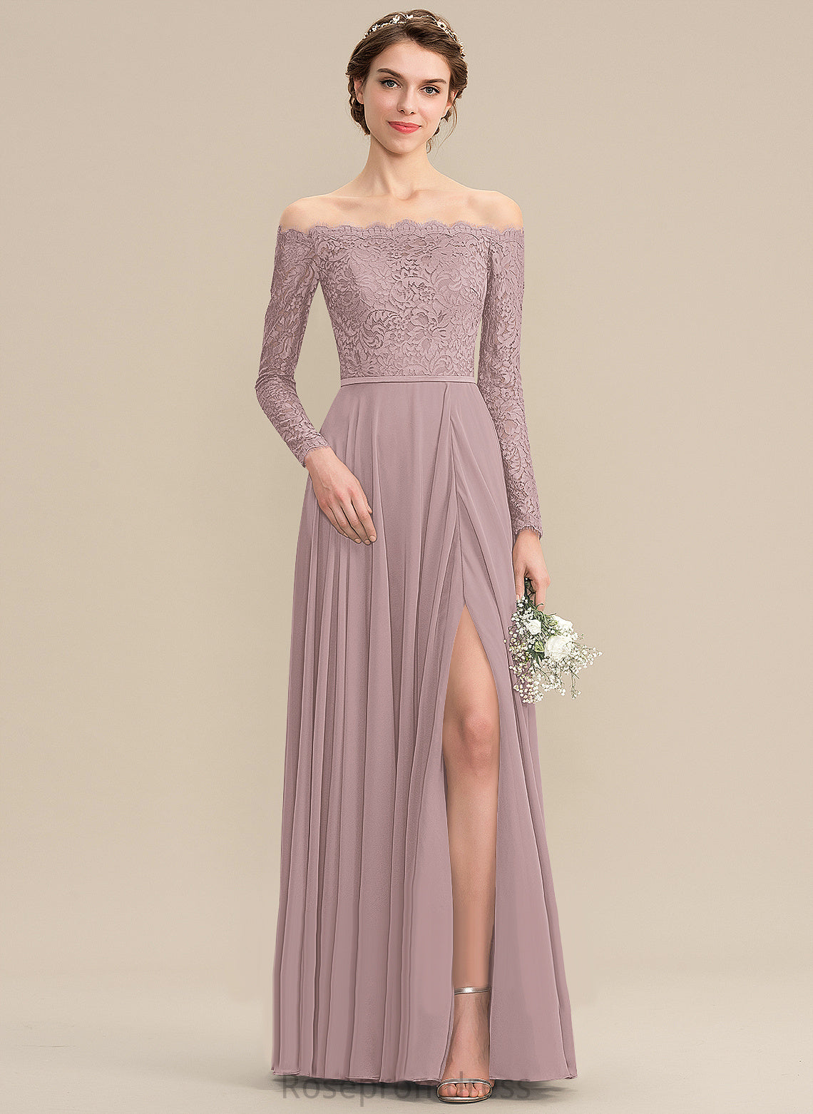 Lace OfftheShoulder Floor-Length Length Silhouette Straps&Sleeves A-line Fabric Neckline Cheyanne Floor Length V-Neck Bridesmaid Dresses