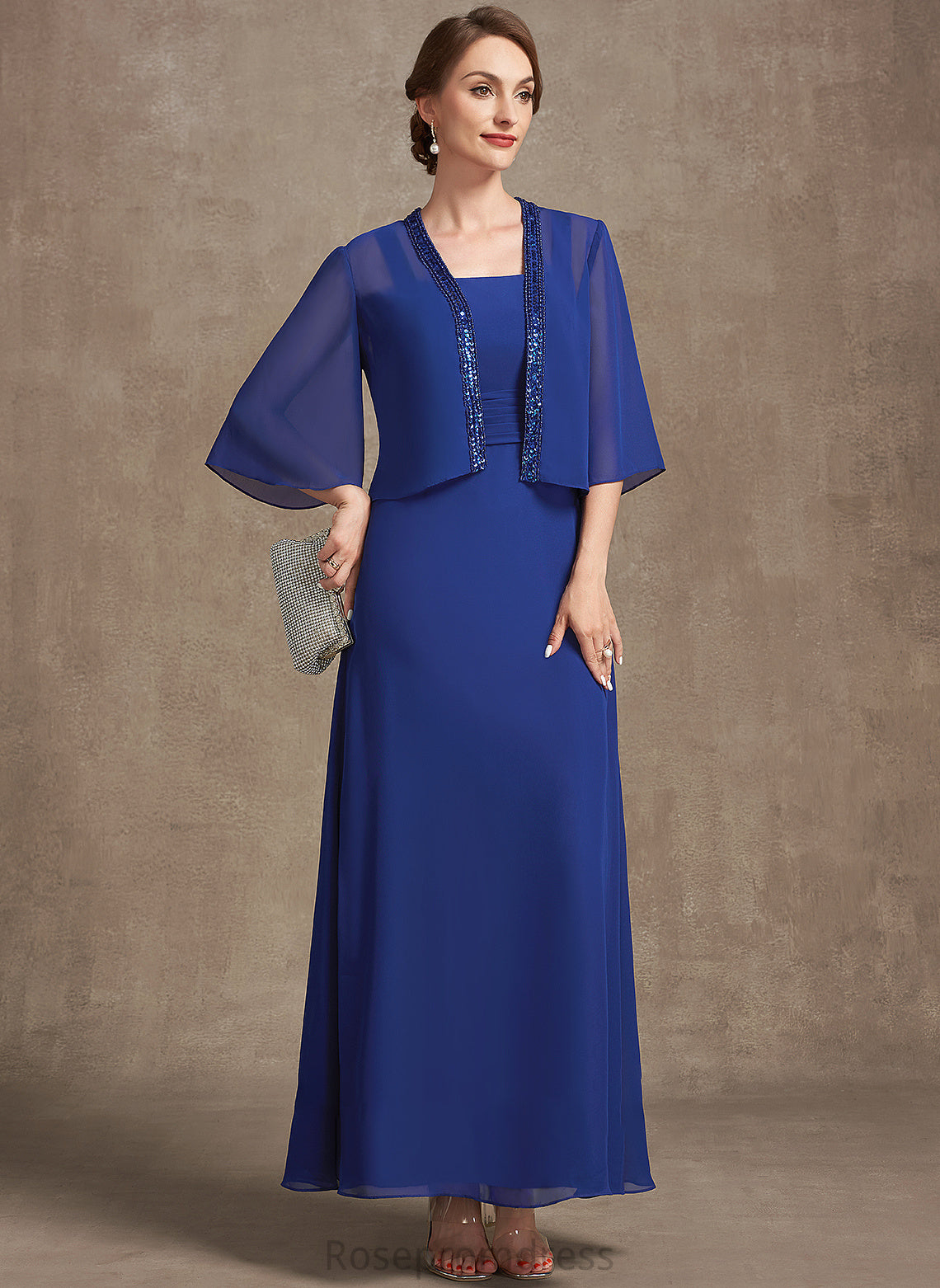 Chiffon With Mother Mother of the Bride Dresses A-Line Neckline Elena the Ruffle Ankle-Length of Dress Square Bride