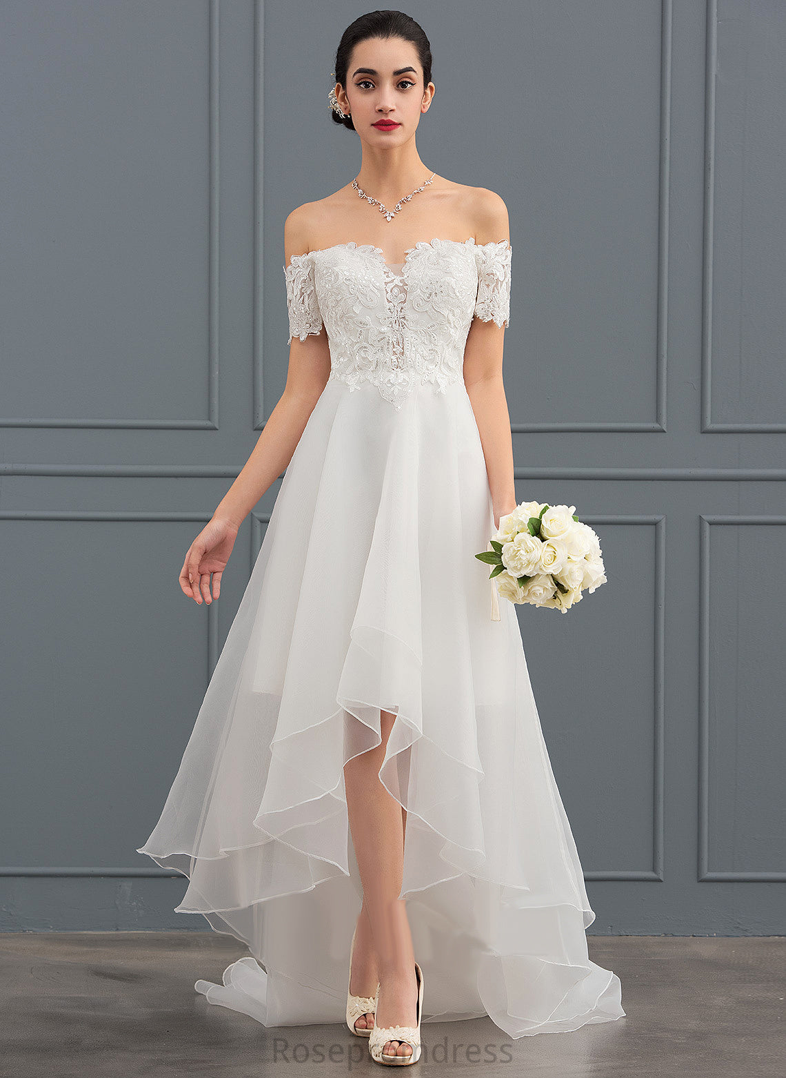 With A-Line Asymmetrical Lace Dress Wedding Dresses Wedding Organza Clarissa Sequins