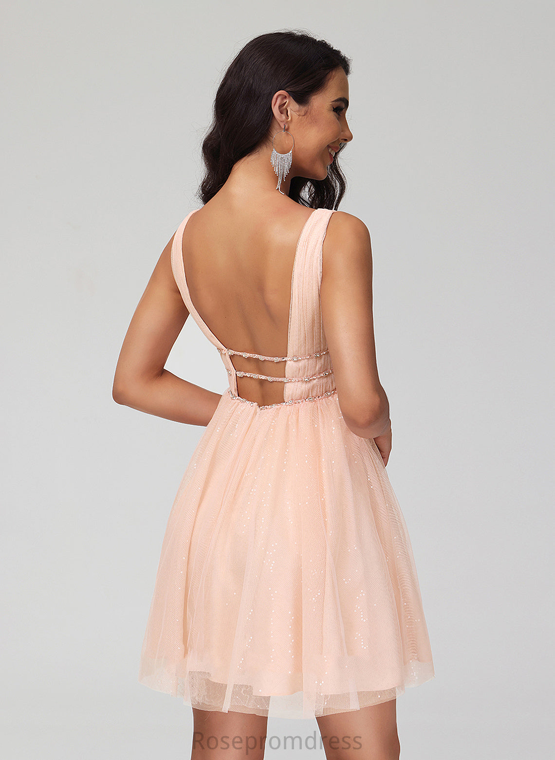 Homecoming A-Line Homecoming Dresses Beading With Sequins Short/Mini Dress Stephany V-neck Tulle