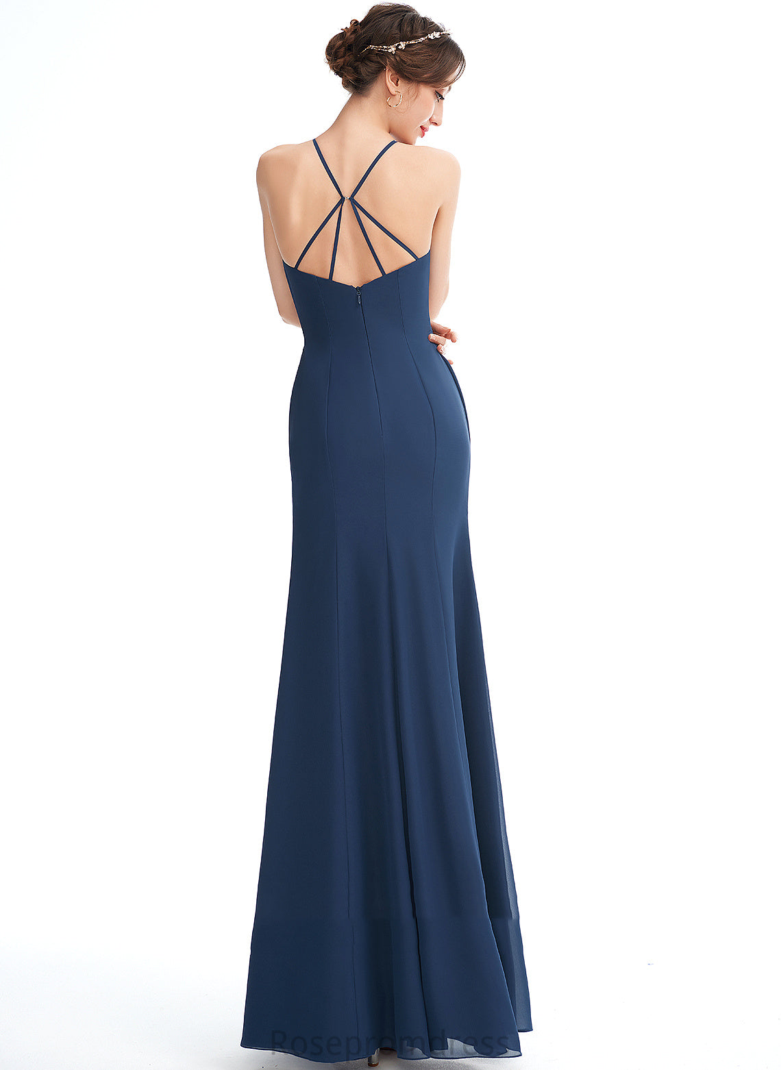 Length Ruffle Floor-Length Embellishment Halter Neckline Silhouette A-Line SplitFront Fabric Naima Bridesmaid Dresses