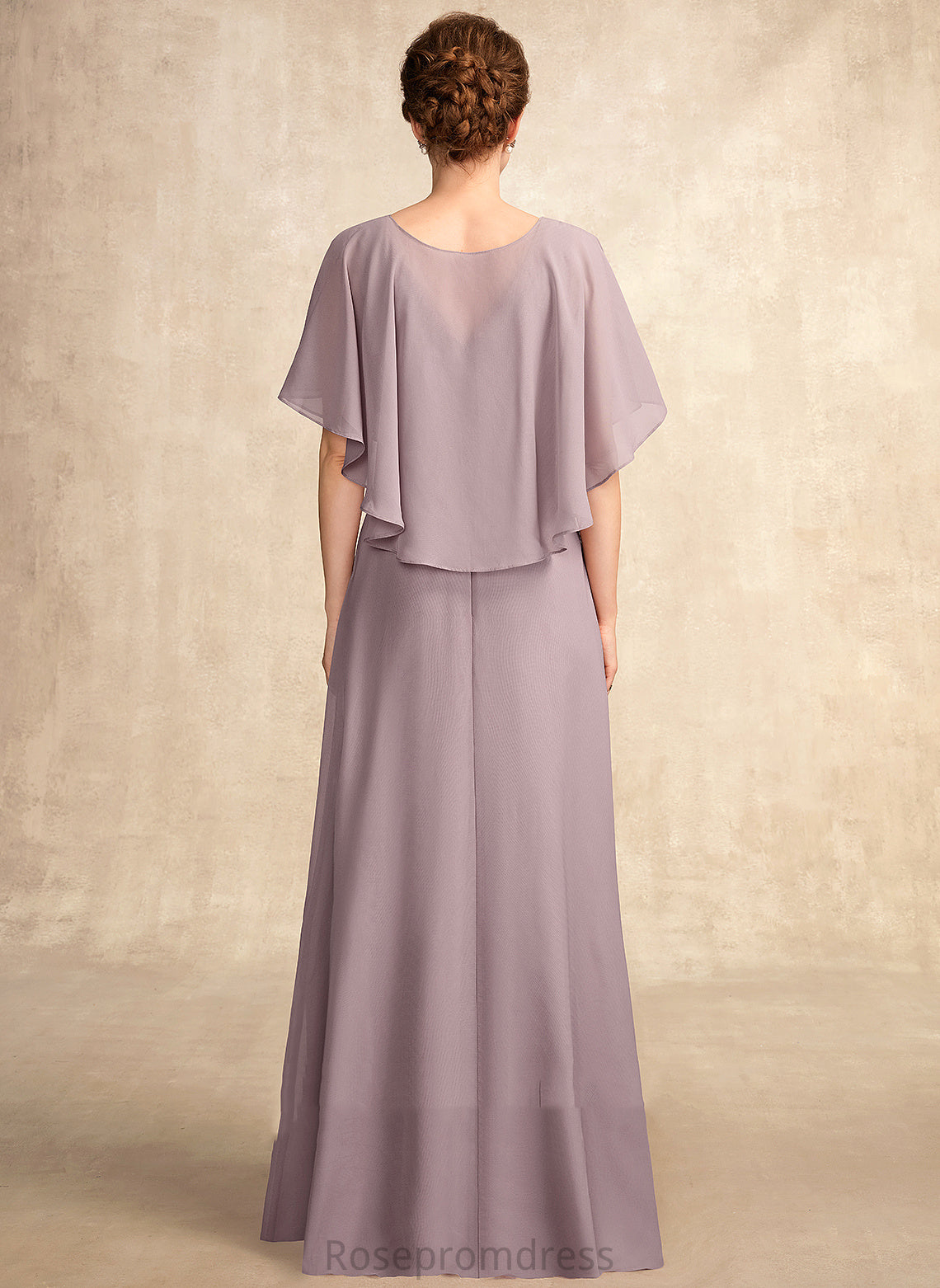 of A-Line Dress the With Chiffon Mother of the Bride Dresses Floor-Length Mother Bride Rose Ruffle V-neck