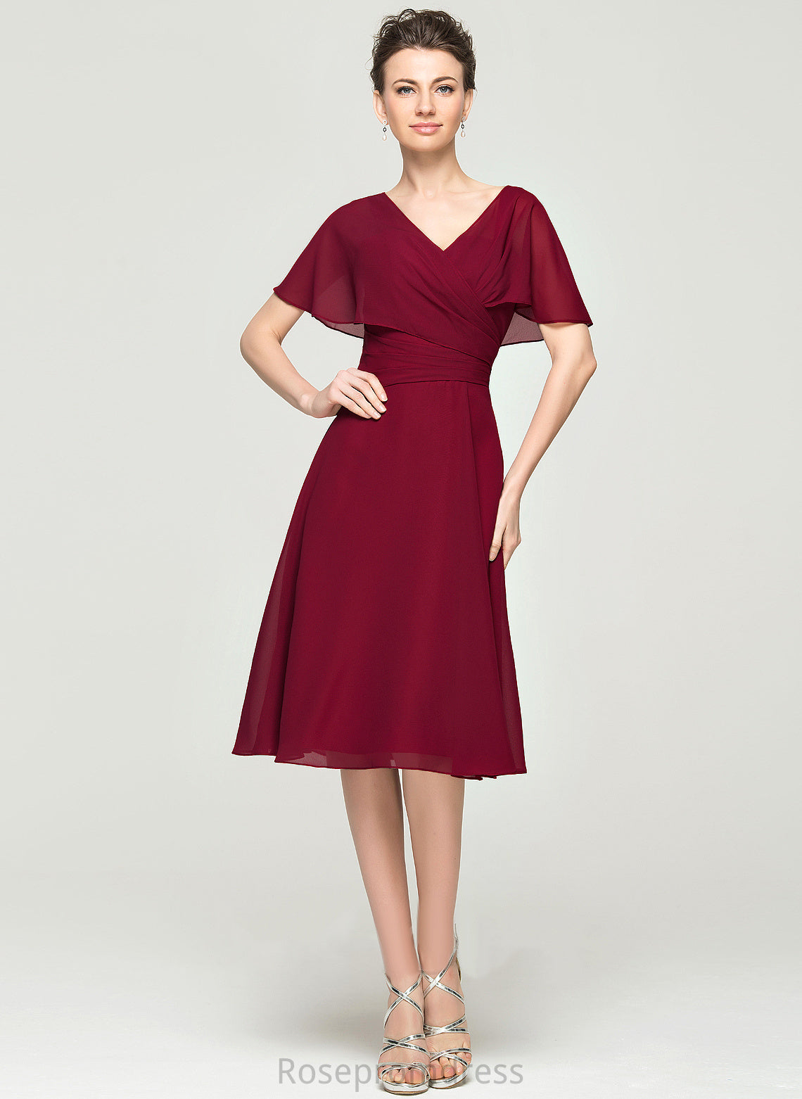 A-Line Micah Ruffle Cocktail Dresses Chiffon Dress Knee-Length Cocktail V-neck With