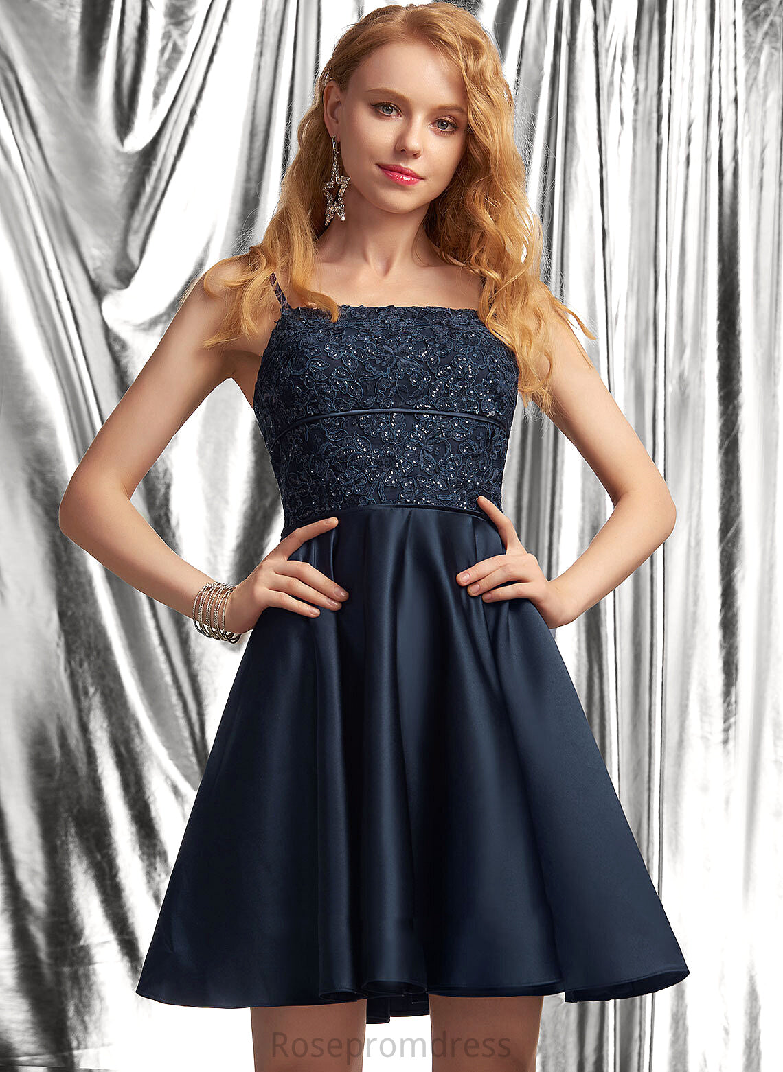 Homecoming Satin A-Line With Square Keyla Neckline Short/Mini Lace Homecoming Dresses Dress