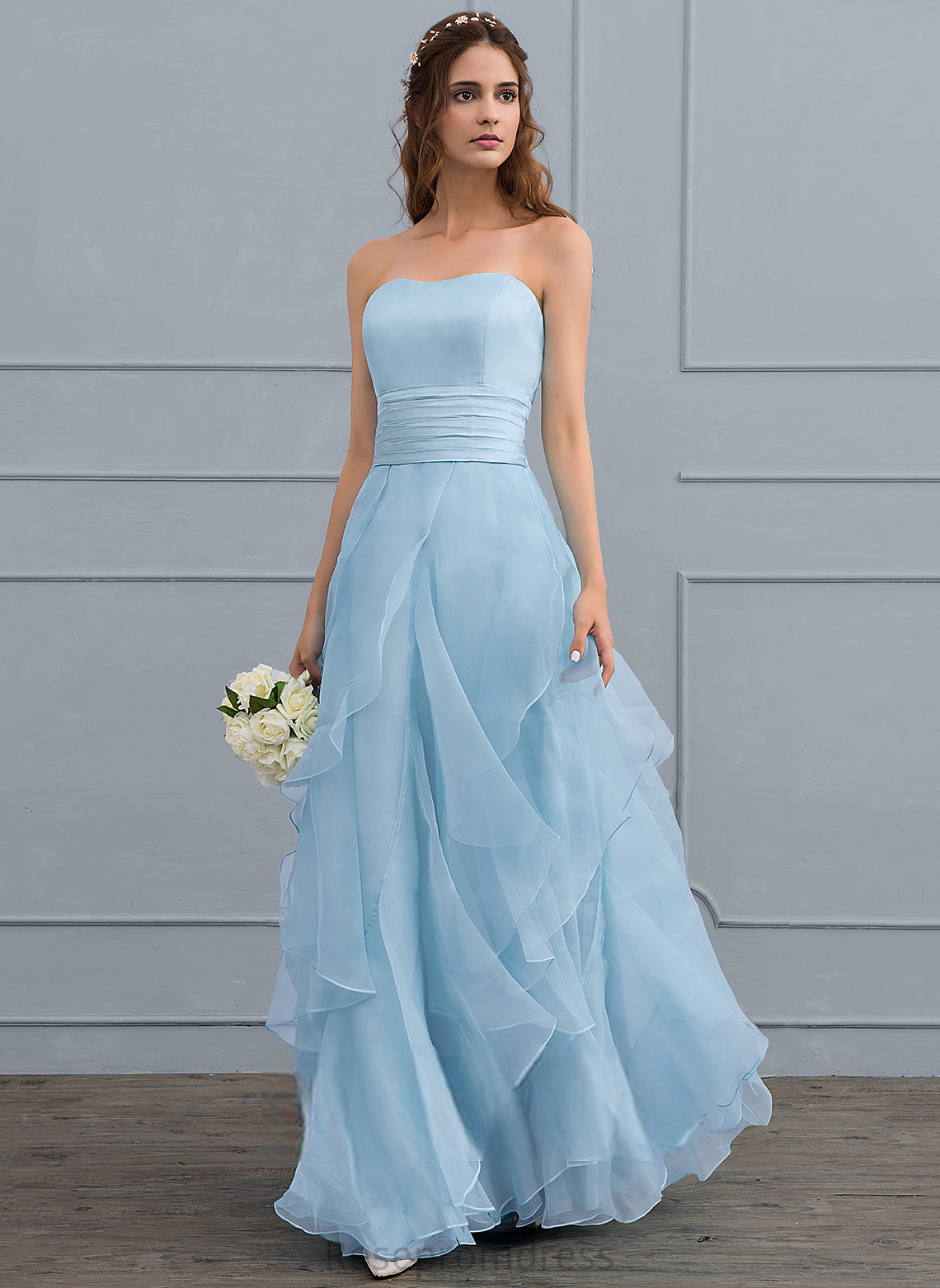 Charmeuse With Floor-Length Organza Cascading Sweetheart Wedding Wedding Dresses Ruffles Marcie A-Line Dress