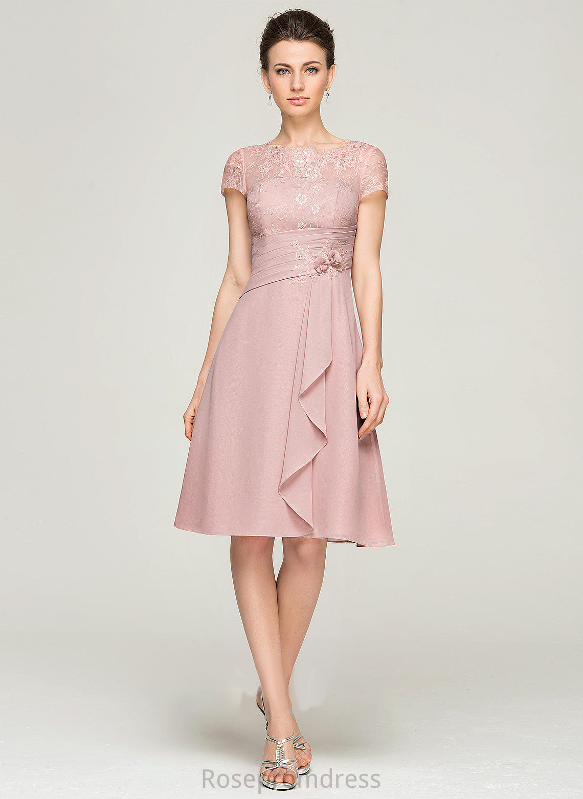 A-Line Scoop Dress Ruffles Chiffon Flower(s) Lace Mother of the Bride Dresses of Sequins Bride Gladys Mother With the Knee-Length Beading Neck Cascading