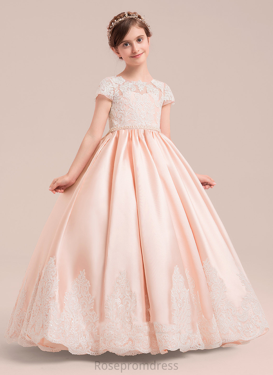 Cloe Flower - included) Floor-length Flower Girl Dresses (Petticoat With Sleeves Ball Beading Girl Gown Satin/Tulle/Lace NOT Short Scoop Dress Neck