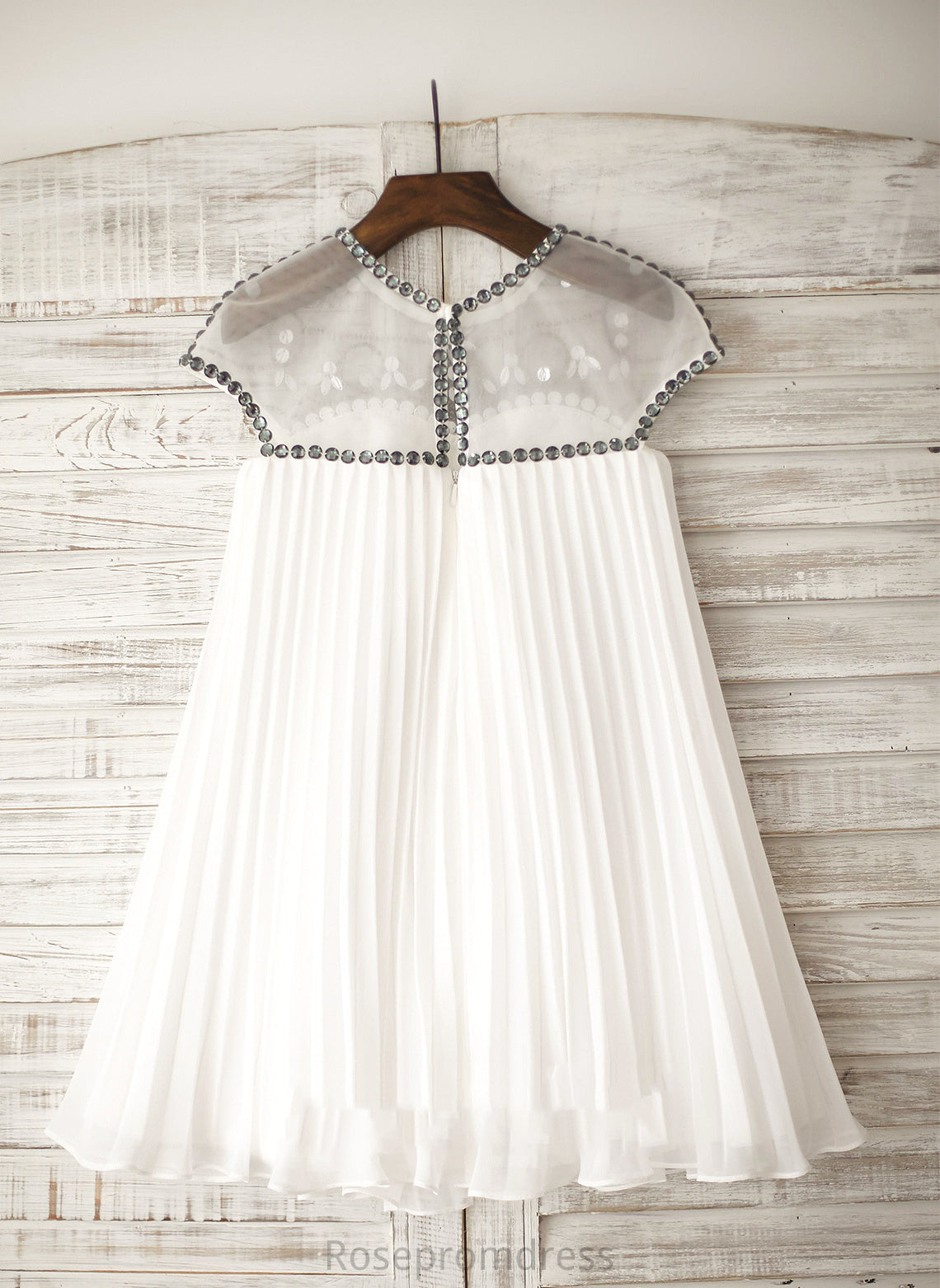 A-Line With Chiffon Yasmin Neck Rhinestone Flower Scoop Knee-length Sleeveless Dress - Girl Flower Girl Dresses