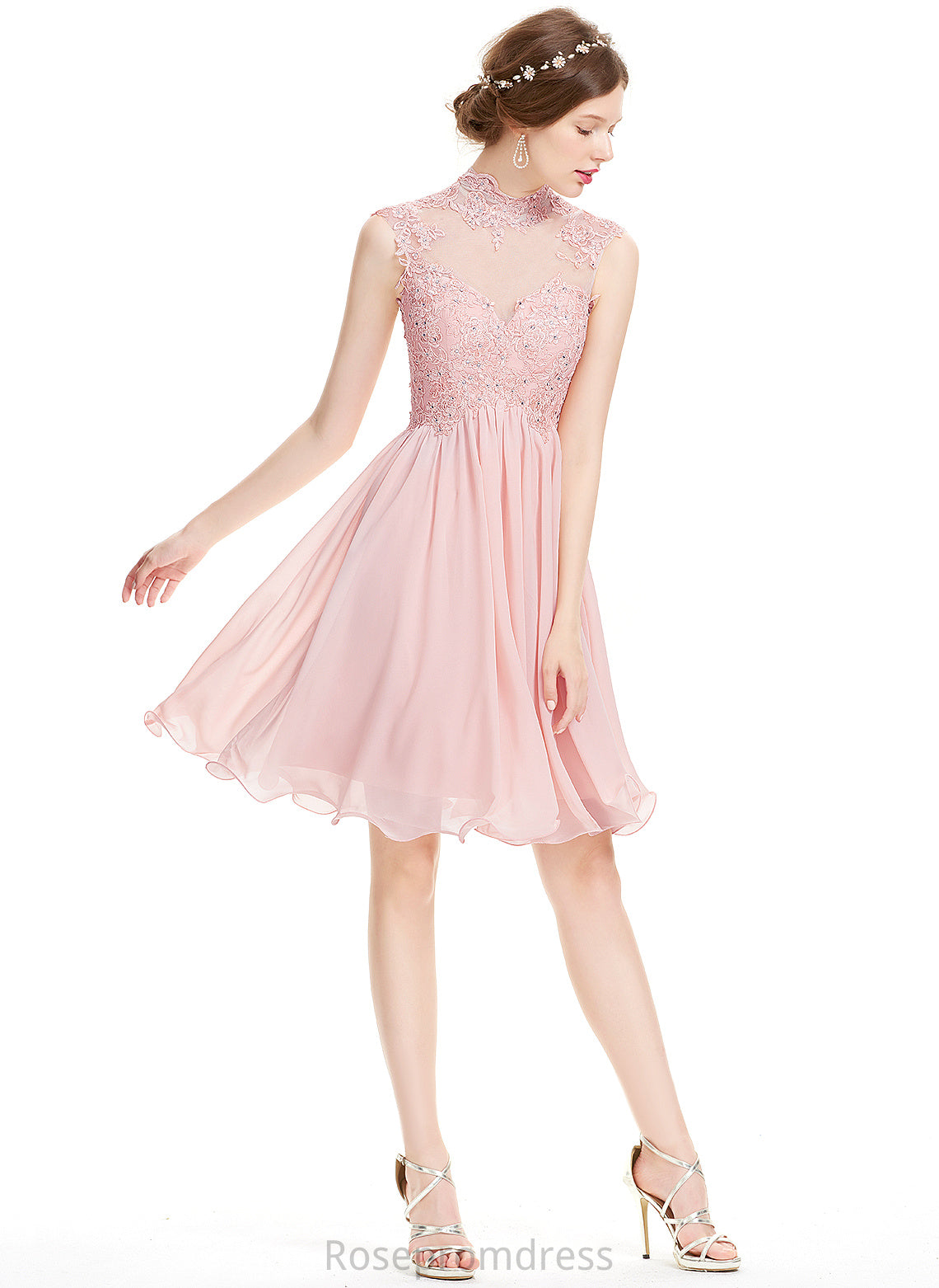 Lace A-Line Knee-Length Neck Dress With Yaritza Homecoming Dresses High Homecoming Chiffon Beading