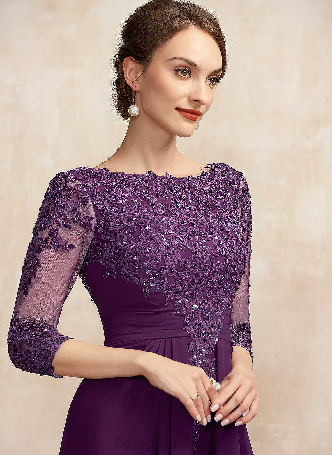 Floor-Length Mother Jayda Mother of the Bride Dresses Scoop Beading With Dress A-Line Sequins Lace Neck of the Bride Chiffon