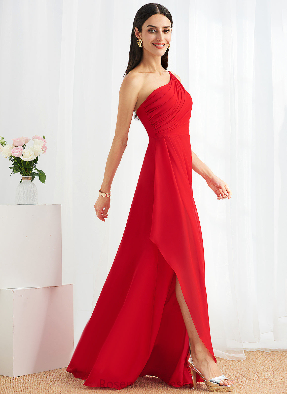 Straps&Sleeves A-line OneShoulder Fabric Silhouette Floor-Length Neckline Length Vanessa Natural Waist Floor Length Halter Bridesmaid Dresses