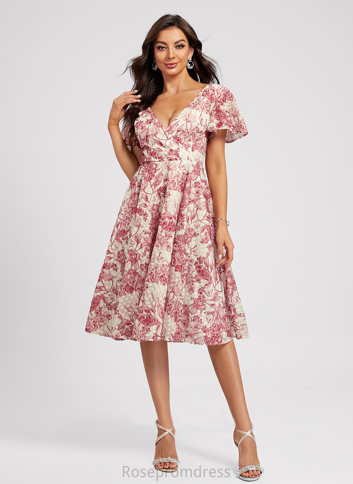 With Flower(s) Cocktail Cocktail Dresses V-neck Knee-Length Dress Lace Alexus A-Line