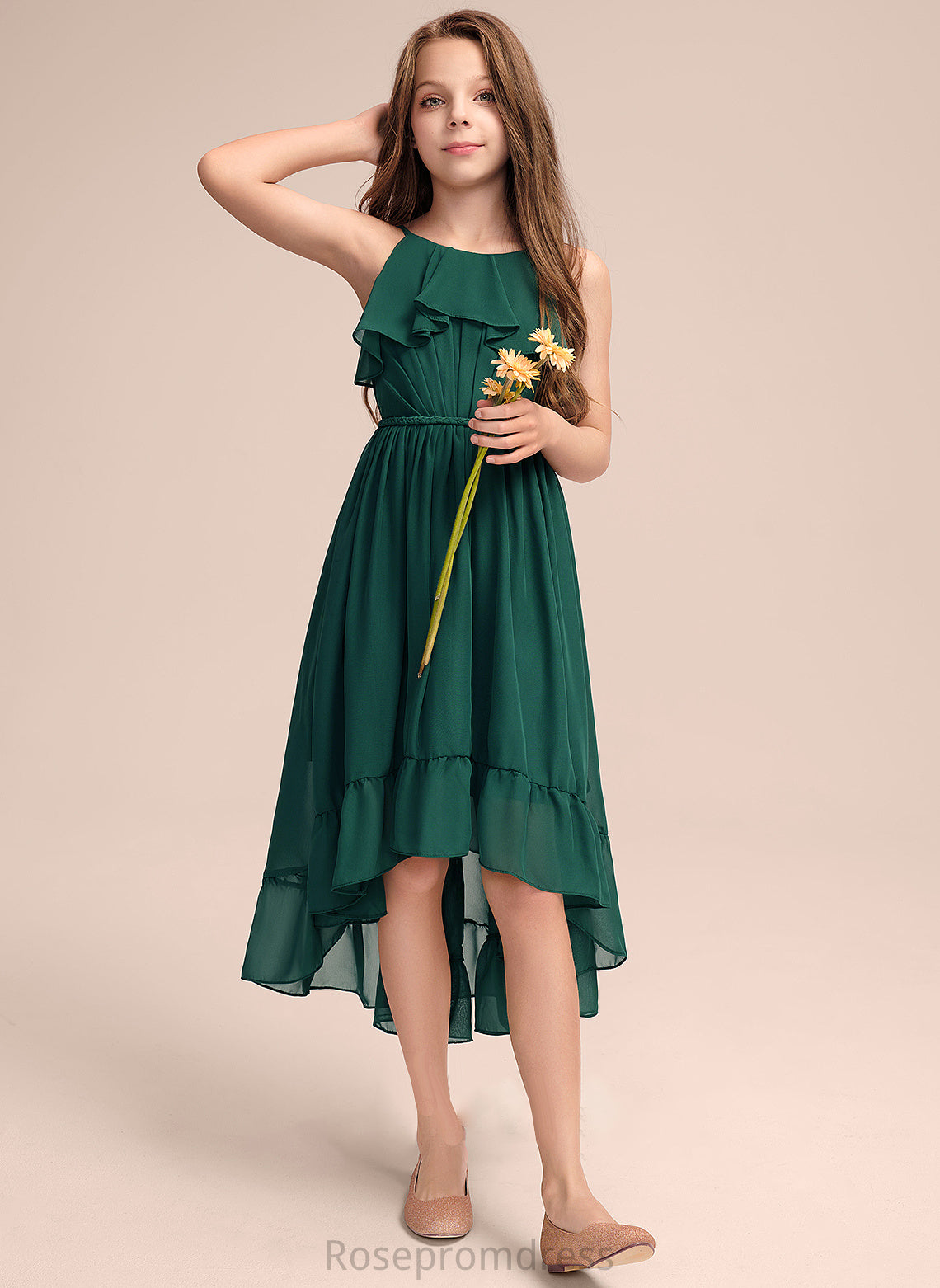 Asymmetrical Ruffles Makayla A-Line Cascading Scoop Neck Junior Bridesmaid Dresses Chiffon With