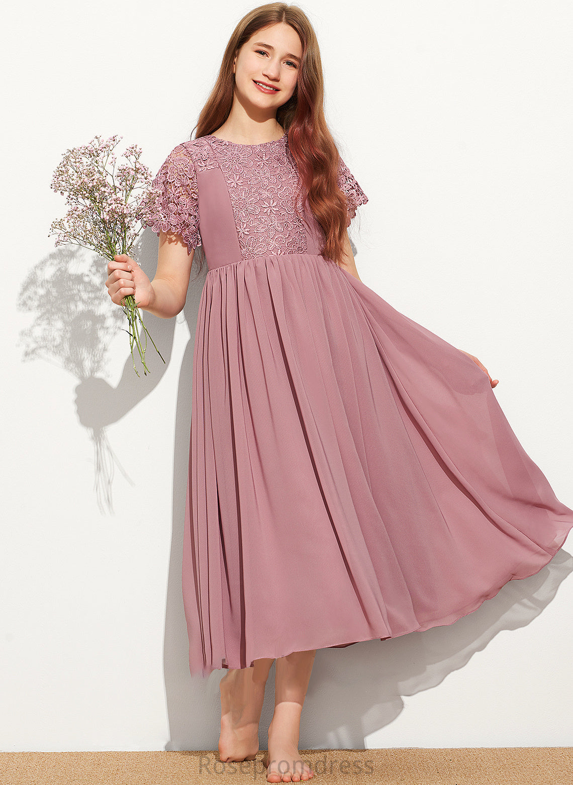 Chiffon Monserrat Scoop Lace Tea-Length A-Line Neck Junior Bridesmaid Dresses