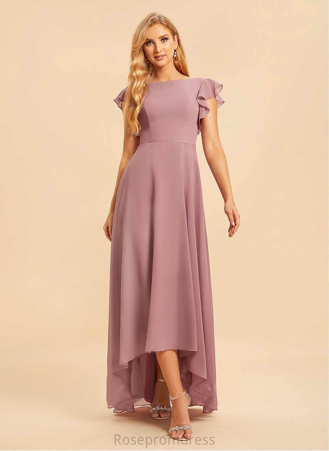 Scoop Length A-line Asymmetrical Silhouette Neckline Fabric Straps&Sleeves Jaylynn Sleeveless Spaghetti Staps Natural Waist Bridesmaid Dresses