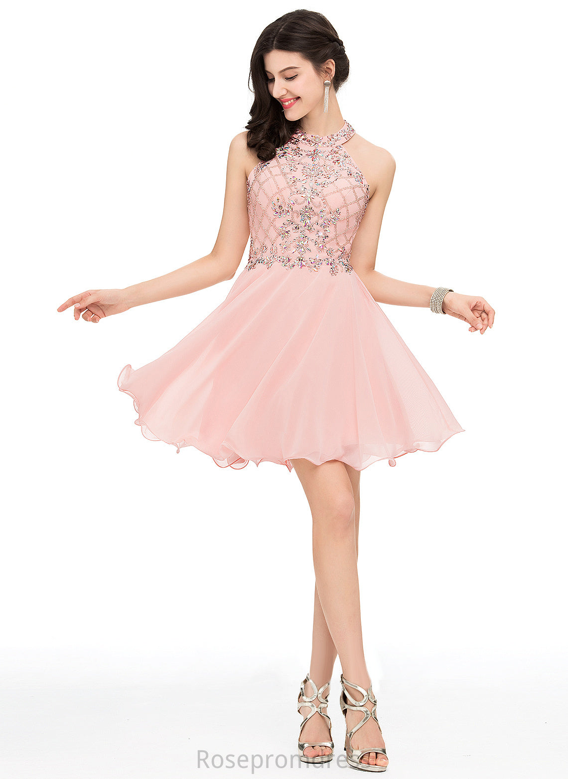 A-Line Neck Homecoming Dresses Homecoming Sequins Dress Short/Mini Beading With Scoop Chiffon Kiara