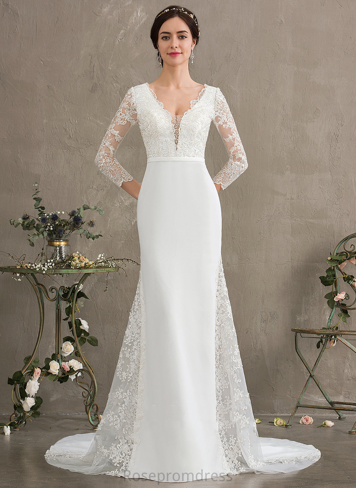 Trumpet/Mermaid Beading Sequins Lace Wedding Wedding Dresses Train Dominique Dress Chapel With Chiffon V-neck