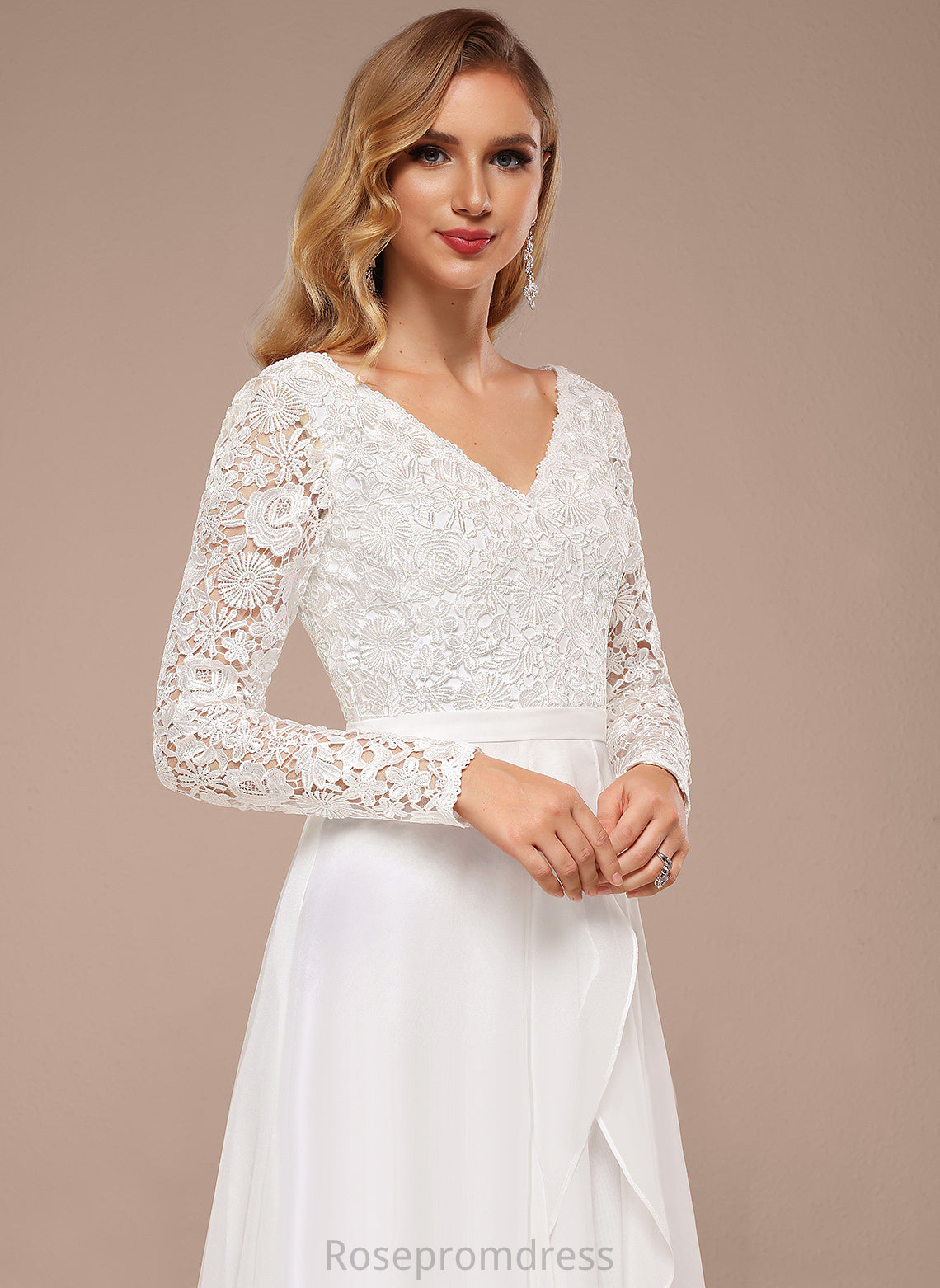 Chiffon V-neck Jacey Lace Wedding Dresses Asymmetrical Wedding Dress A-Line