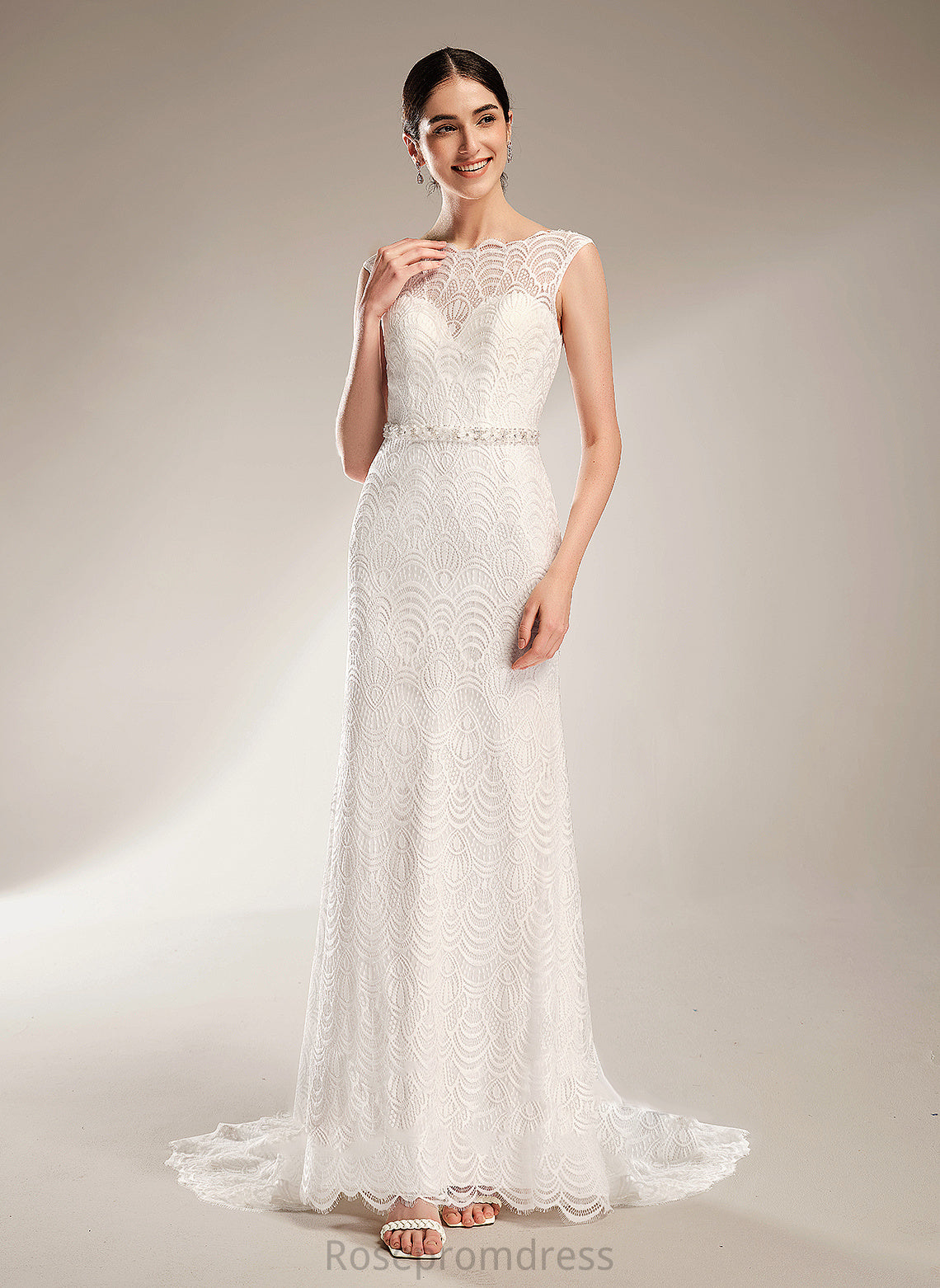 Lace Sequins With Giselle Wedding Train Beading Wedding Dresses Neck Court Scoop Sheath/Column Dress