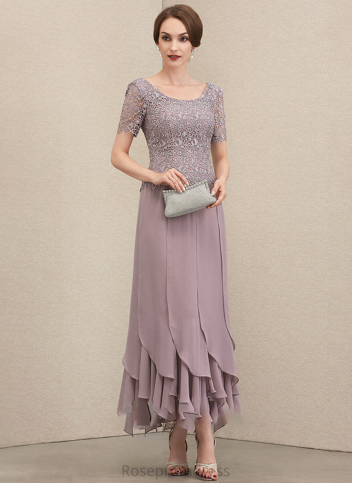 Chiffon Scoop Lace With Mother Ankle-Length Bride the of Ruffles Iliana Cascading Dress A-Line Neck Mother of the Bride Dresses