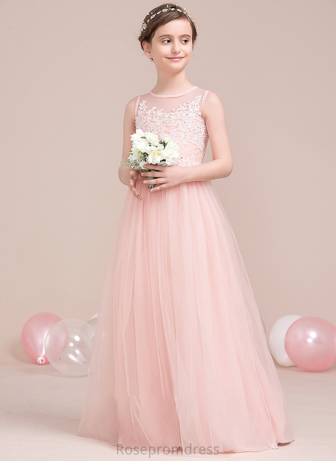 Junior Bridesmaid Dresses Norah Neck A-Line With Scoop Tulle Floor-Length Beading Sequins