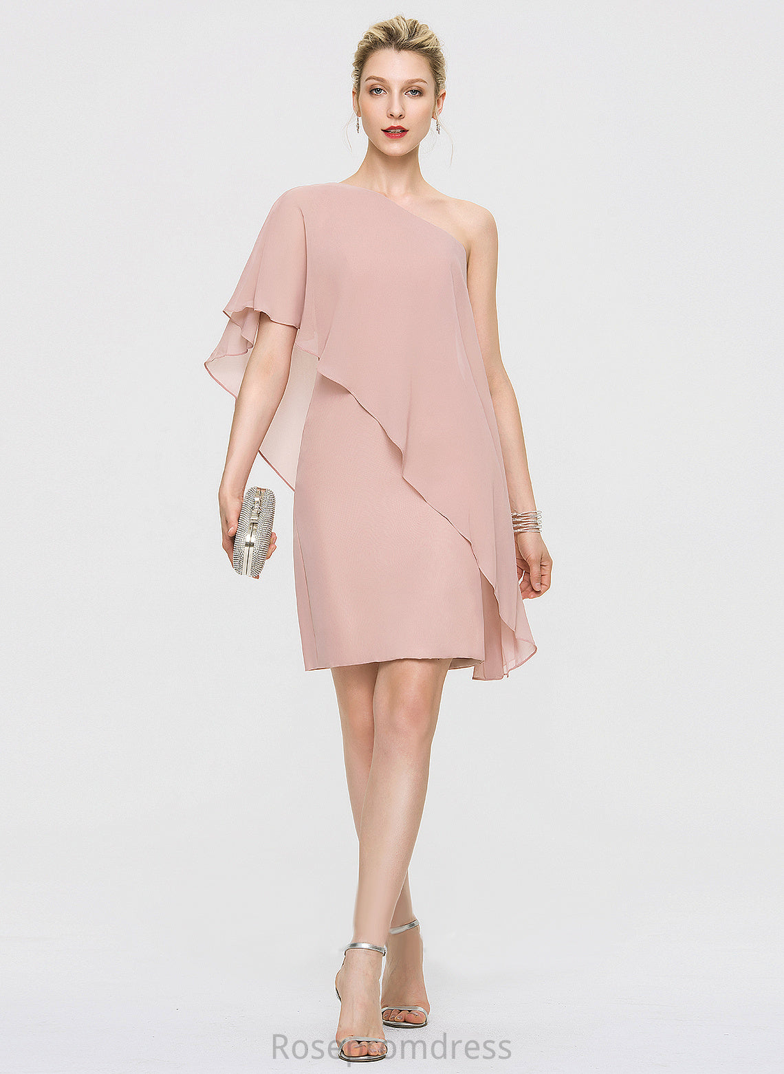 Cocktail Knee-Length Jakayla One-Shoulder Cascading Sheath/Column With Dress Cocktail Dresses Chiffon Ruffles