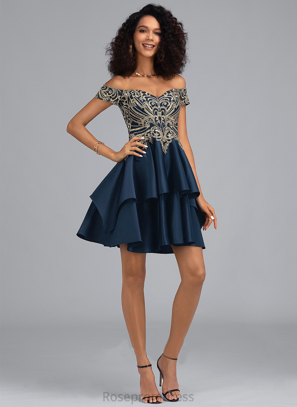 Short/Mini Lace Dress Off-the-Shoulder A-Line With Satin Andrea Homecoming Homecoming Dresses