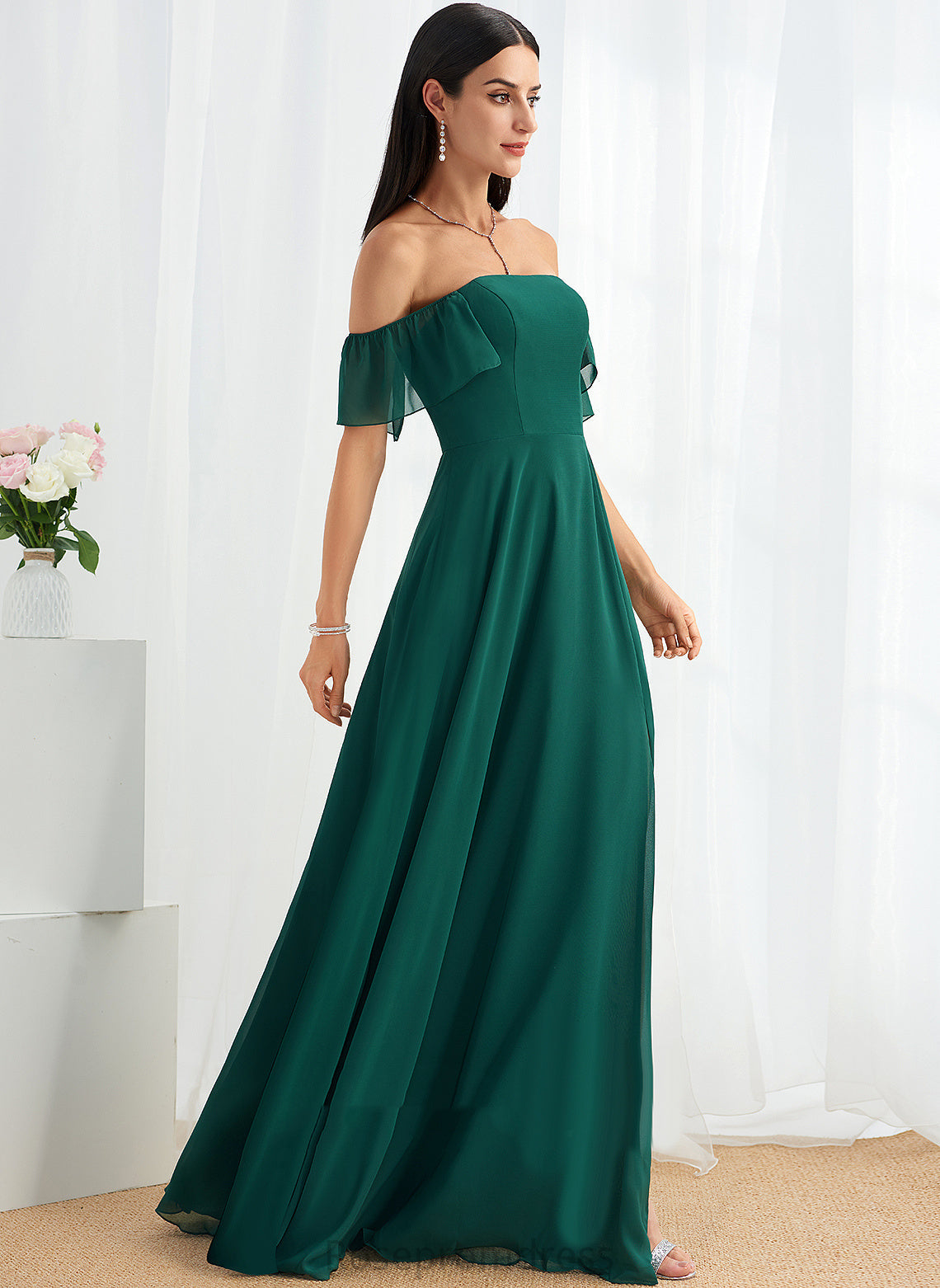 Embellishment Neckline Length Fabric A-Line Silhouette Off-the-Shoulder Floor-Length SplitFront Millie Floor Length Sleeveless Bridesmaid Dresses