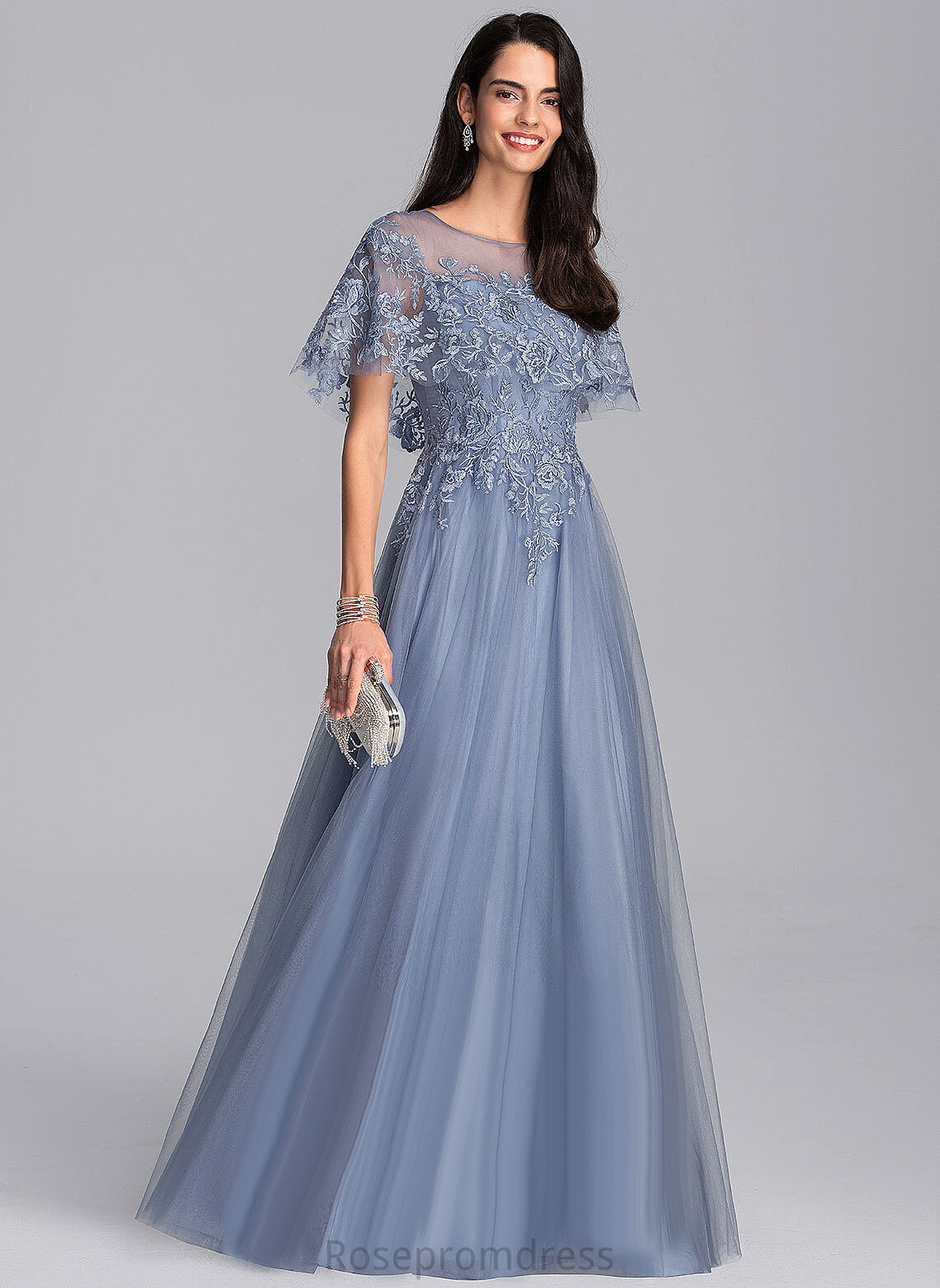 Floor-Length Tulle Wedding A-Line Destinee Scoop Dress Wedding Dresses