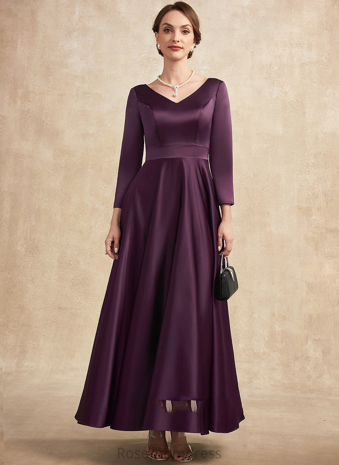 V-neck With of Jess Dress Mother of the Bride Dresses Satin A-Line Bride Ankle-Length Mother Pockets the