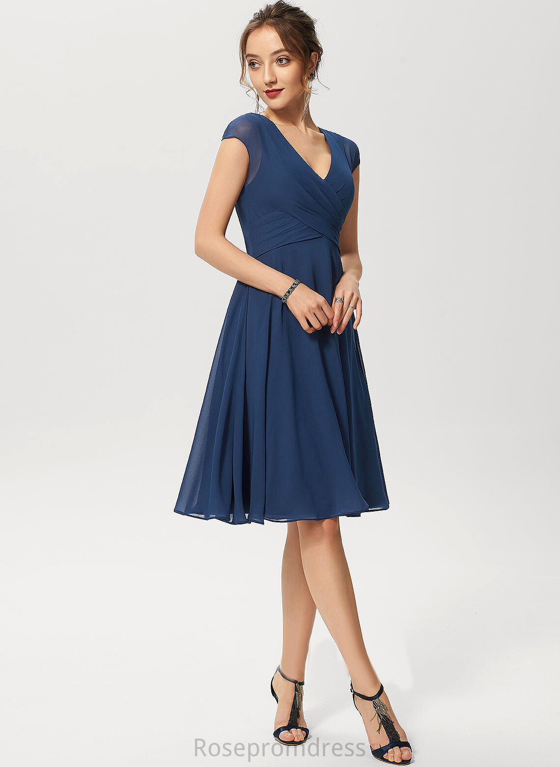 Knee-Length Cocktail Dresses Dress Maggie Cocktail Chiffon V-neck A-Line With Ruffle